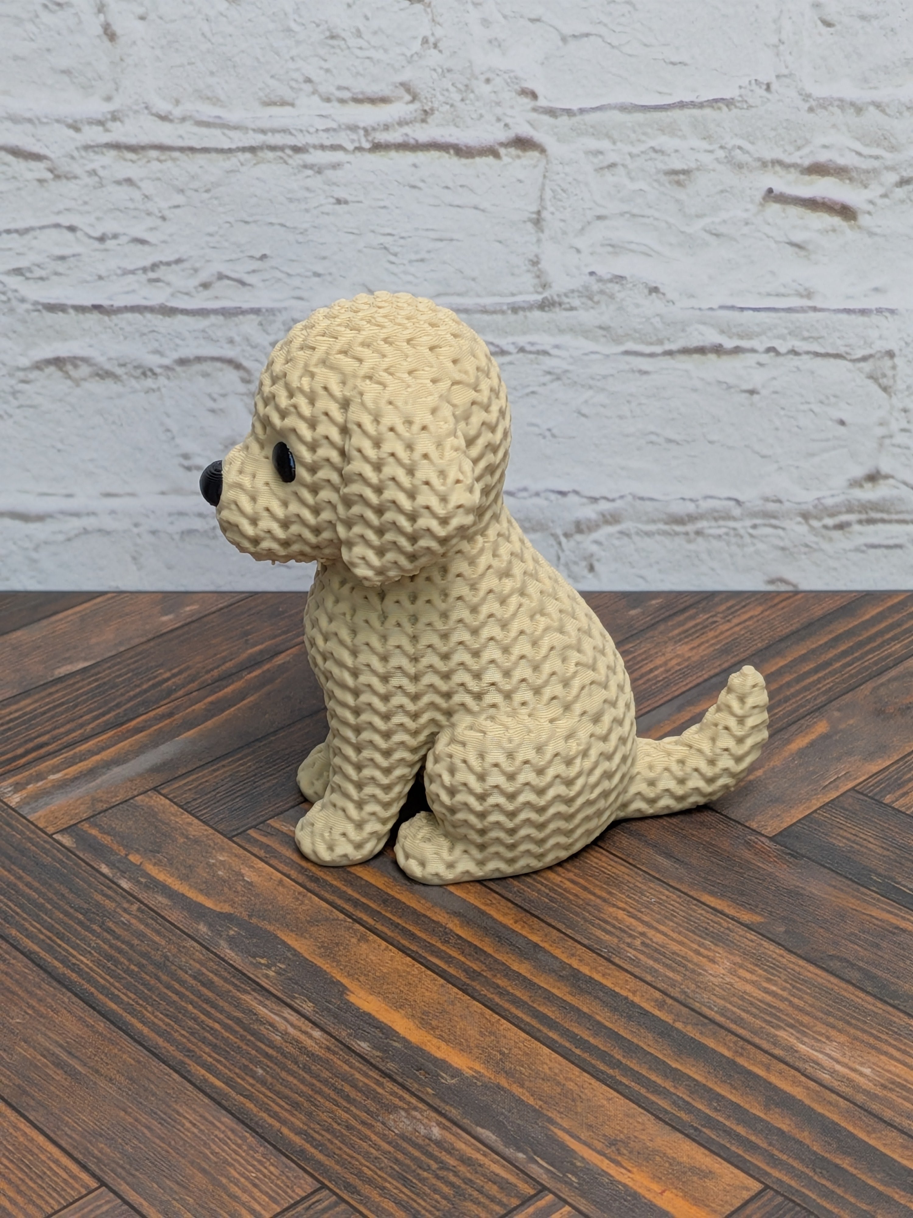 Set 3 Faux Crochet Dog Figurine 3D Printed Knit Texture Dachshund Rottweiler Frenchie
