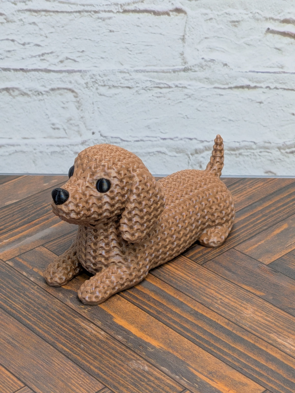 Set 3of3 Faux Crochet Dog Figurine 3D Printed Knit Texture Dachshund Rottweiler Frenchie