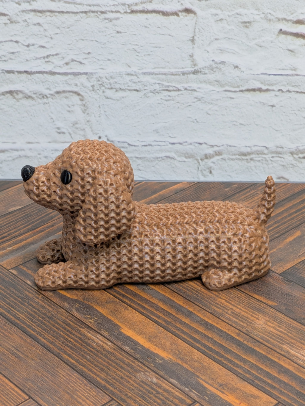 Set 3 Faux Crochet Dog Figurine 3D Printed Knit Texture Dachshund Rottweiler Frenchie