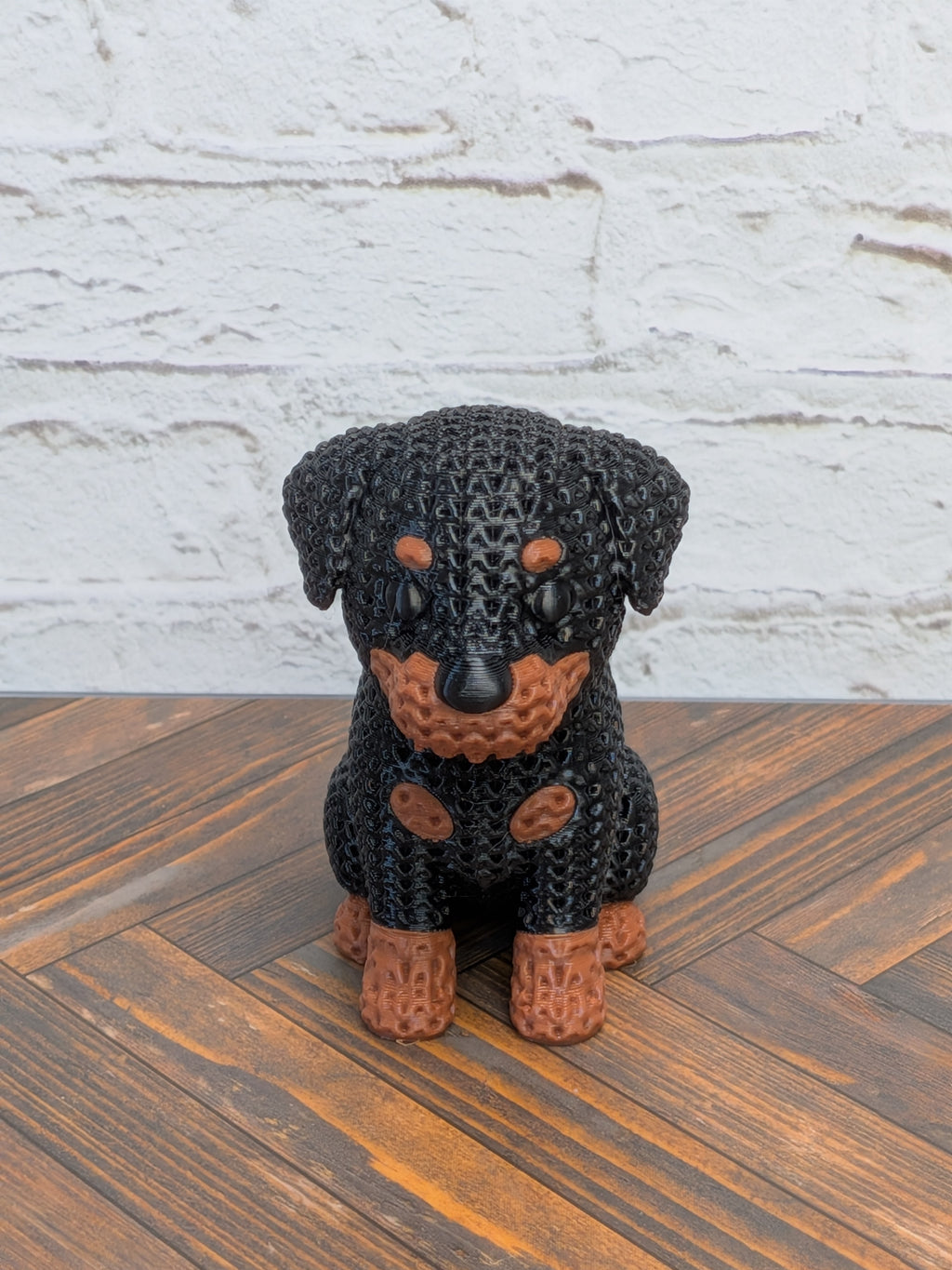 Set 3 Faux Crochet Dog Figurine 3D Printed Knit Texture Dachshund Rottweiler Frenchie