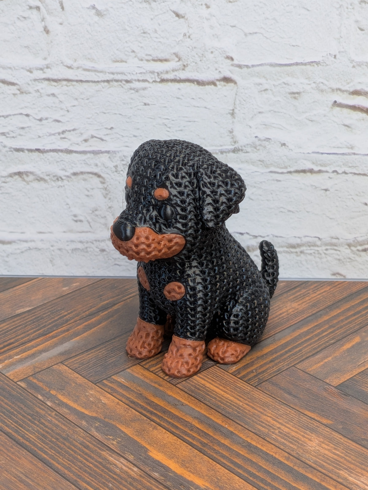 Set 3of3 Faux Crochet Dog Figurine 3D Printed Knit Texture Dachshund Rottweiler Frenchie