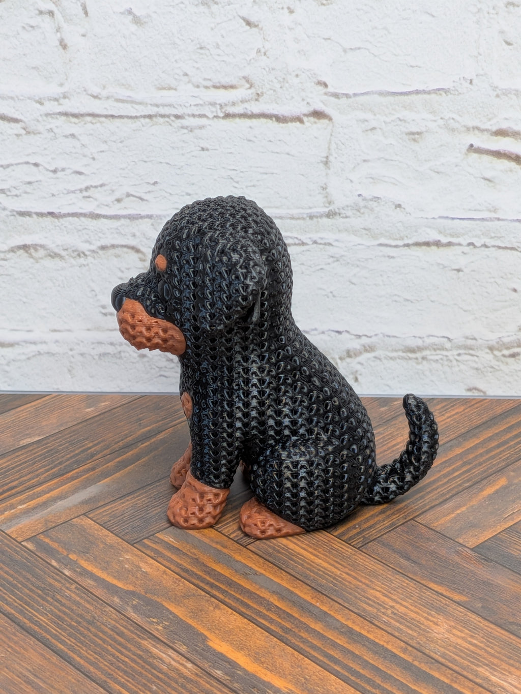 Set 3 Faux Crochet Dog Figurine 3D Printed Knit Texture Dachshund Rottweiler Frenchie