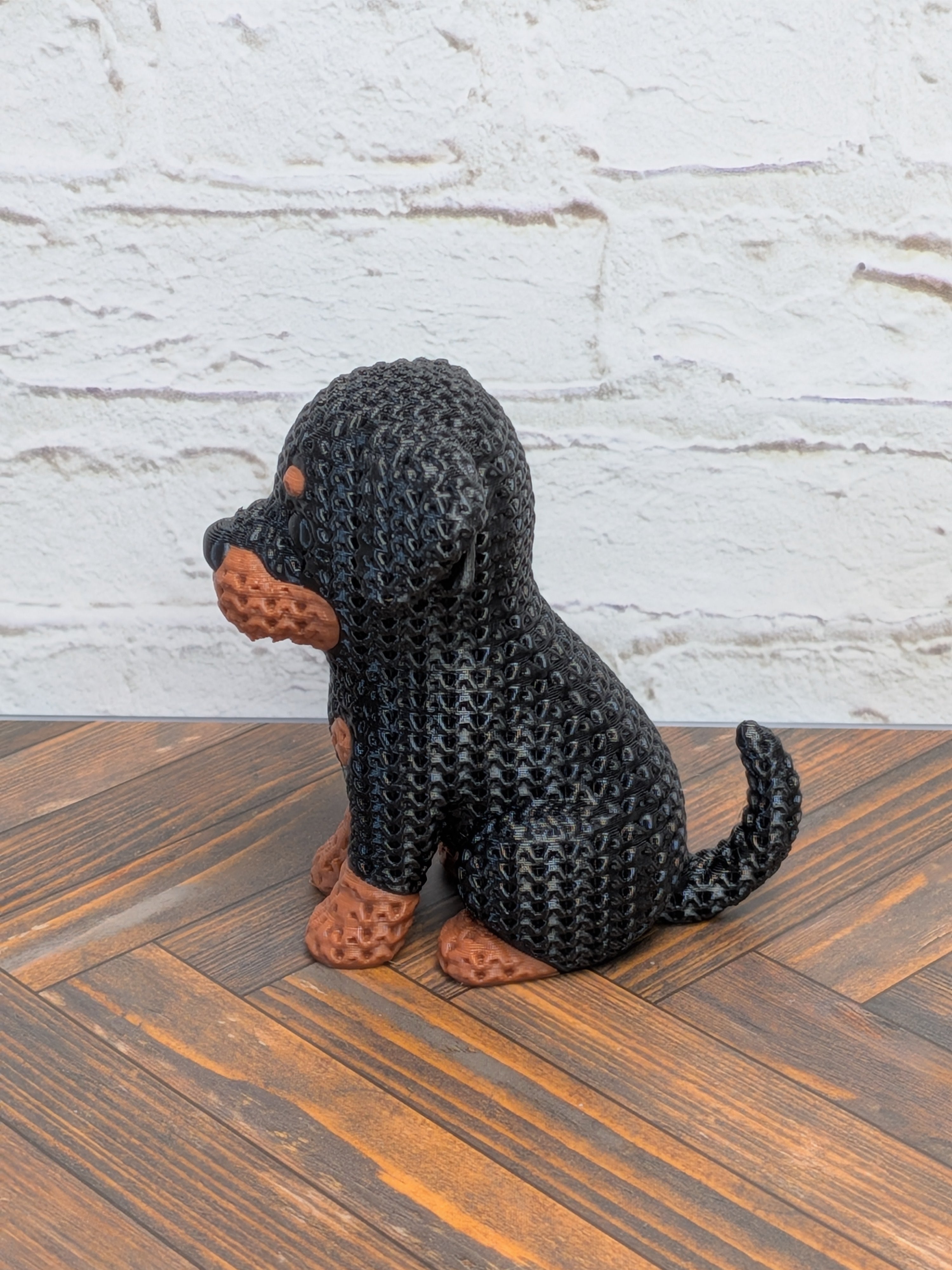 Set 3 Faux Crochet Dog Figurine 3D Printed Knit Texture Dachshund Rottweiler Frenchie