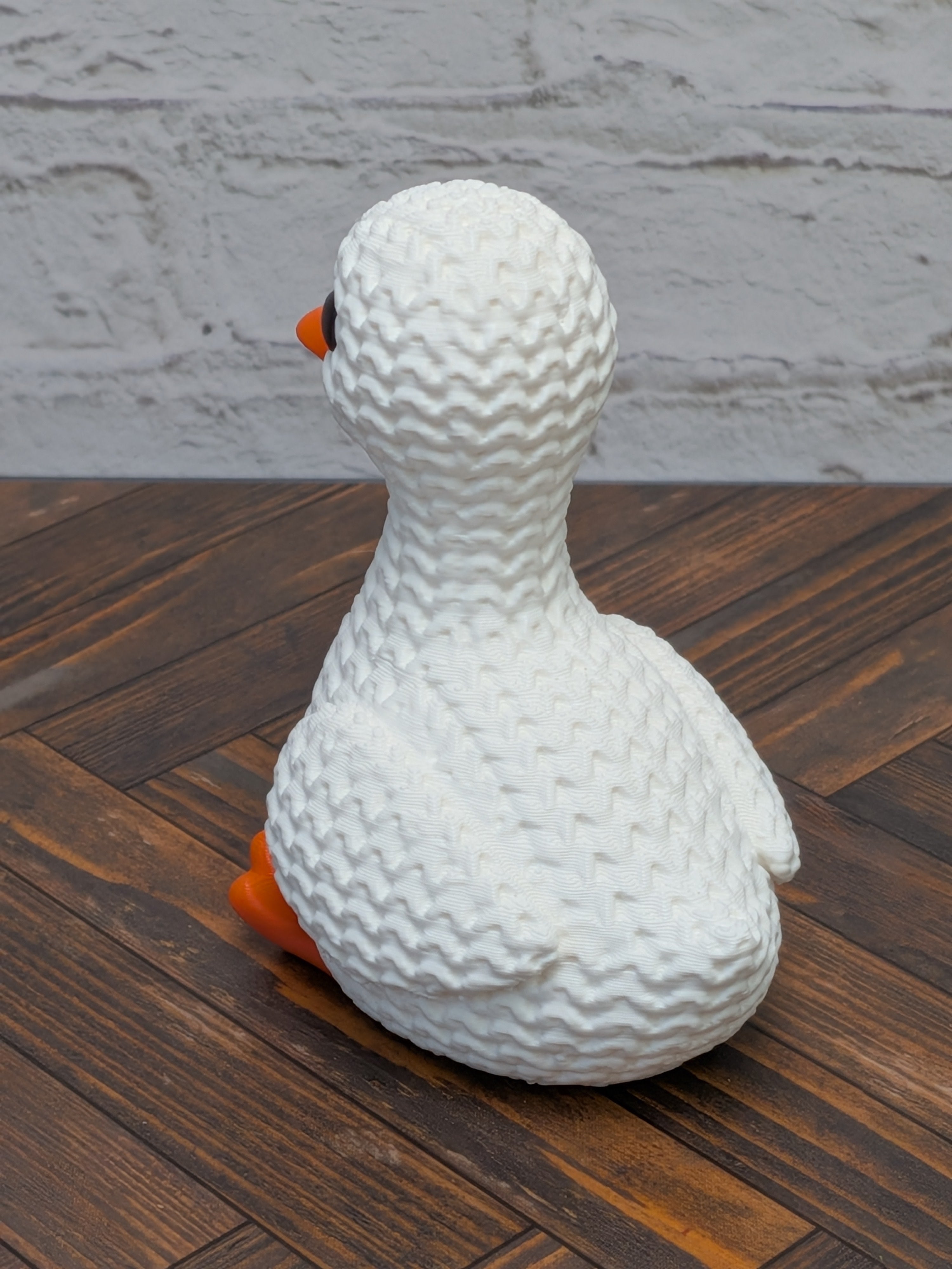 Faux Crochet Goose Figurine 3D Printed Knit Texture Farmhouse Desk Pet Decor