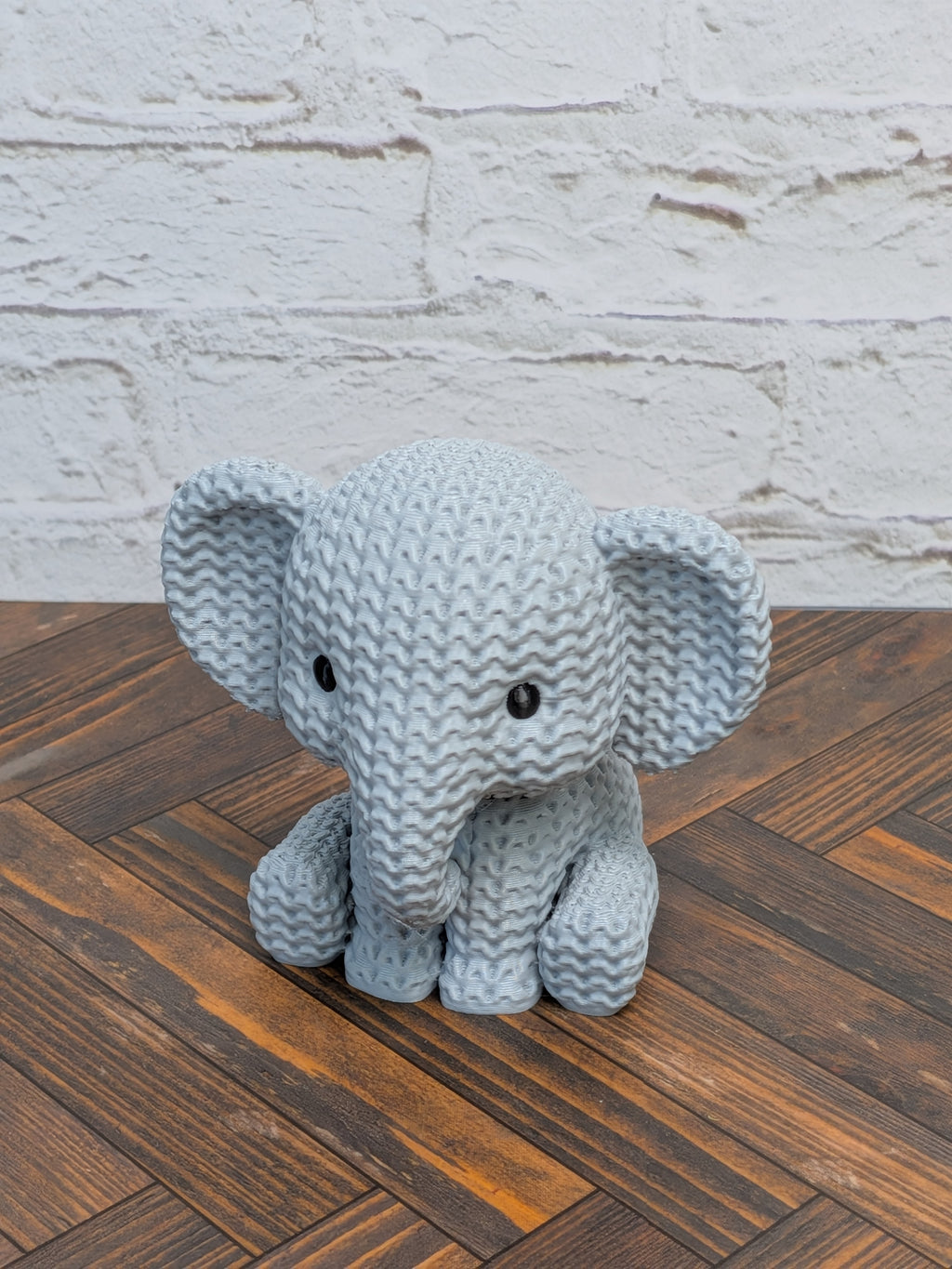 Faux Crochet Elephant Figurine 3D Printed Knit Texture Safari Desk Pet Decor