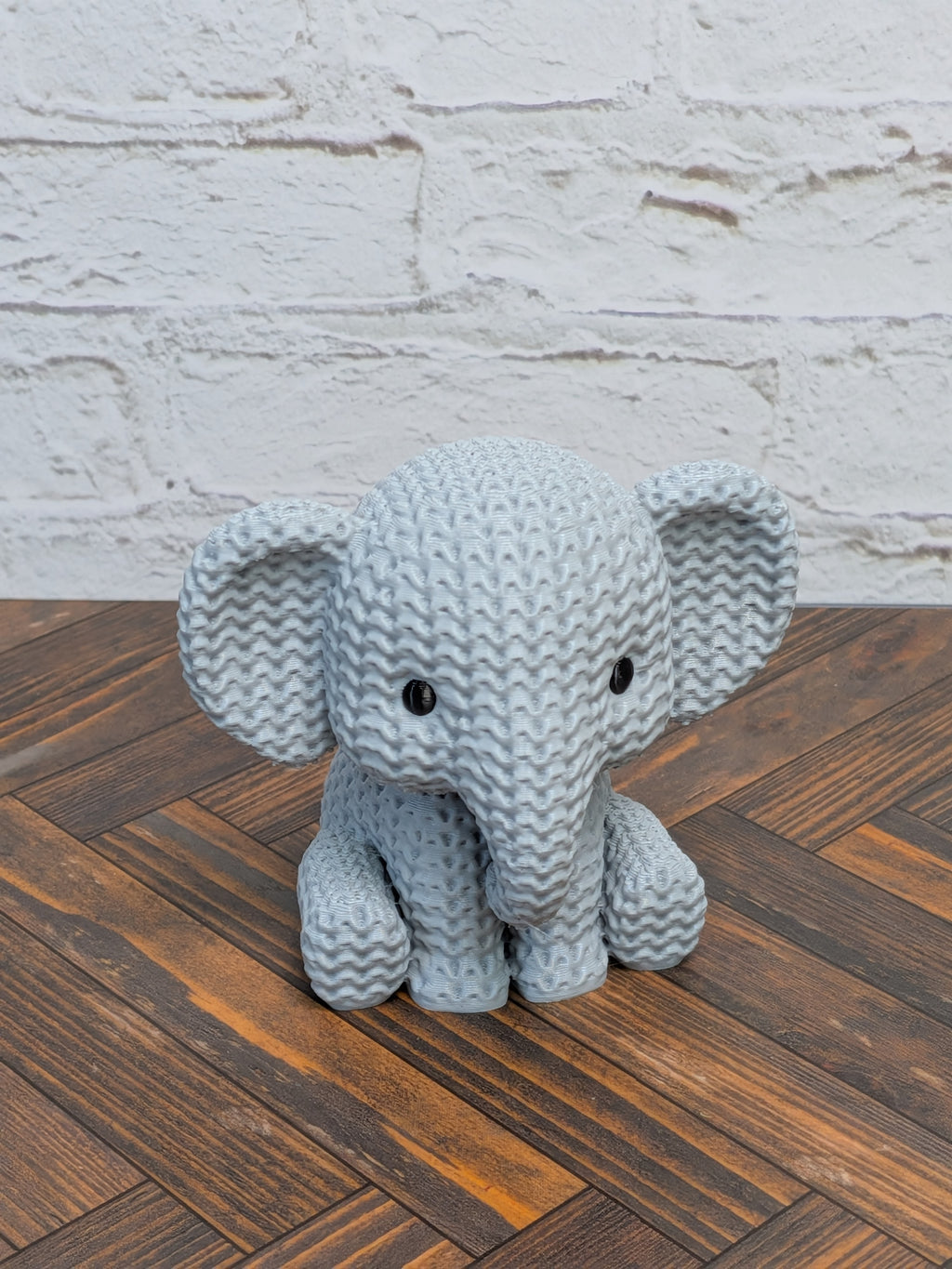 Faux Crochet Elephant Figurine 3D Printed Knit Texture Safari Desk Pet Decor