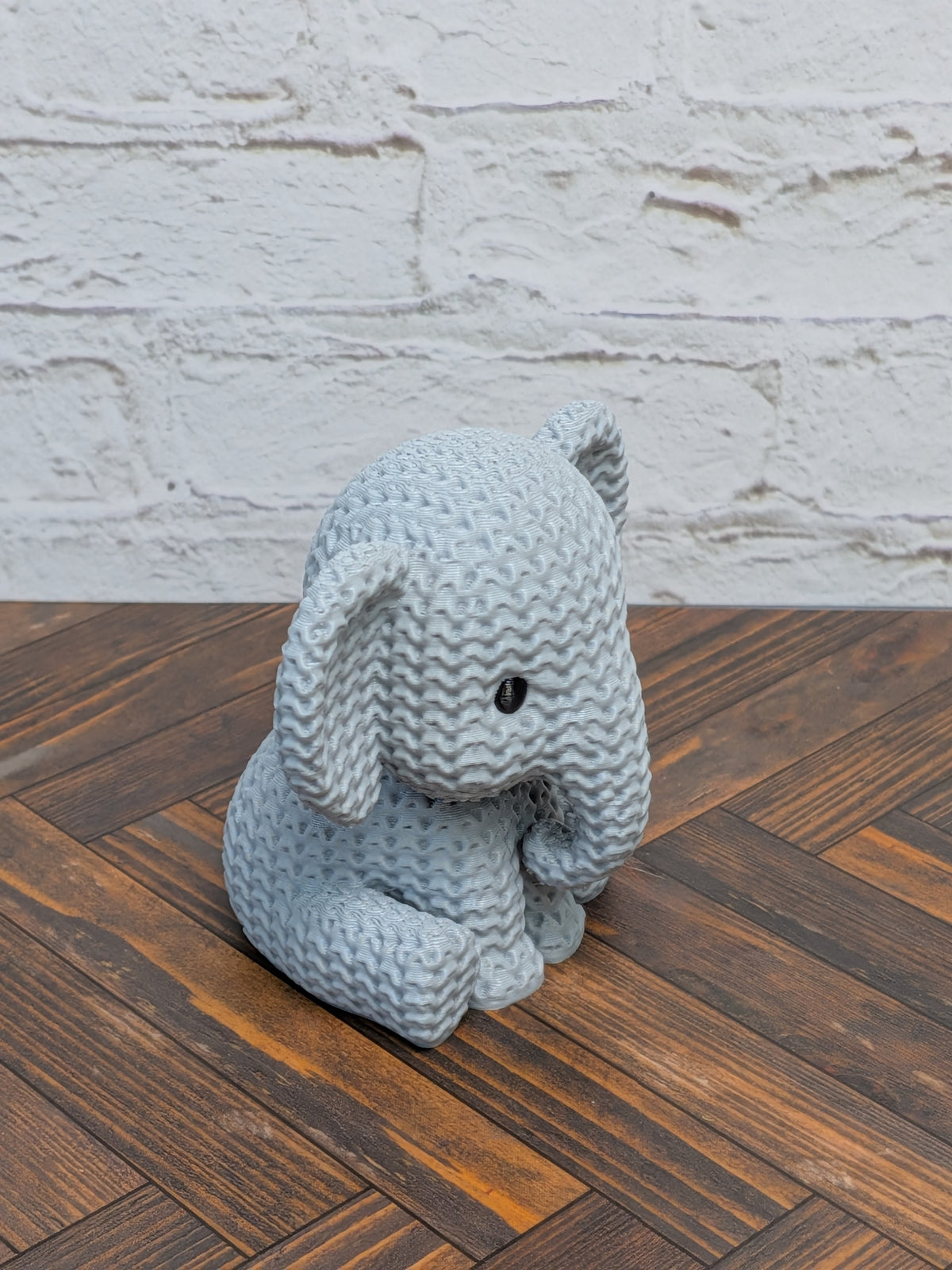 Faux Crochet Elephant Figurine 3D Printed Knit Texture Safari Desk Pet Decor