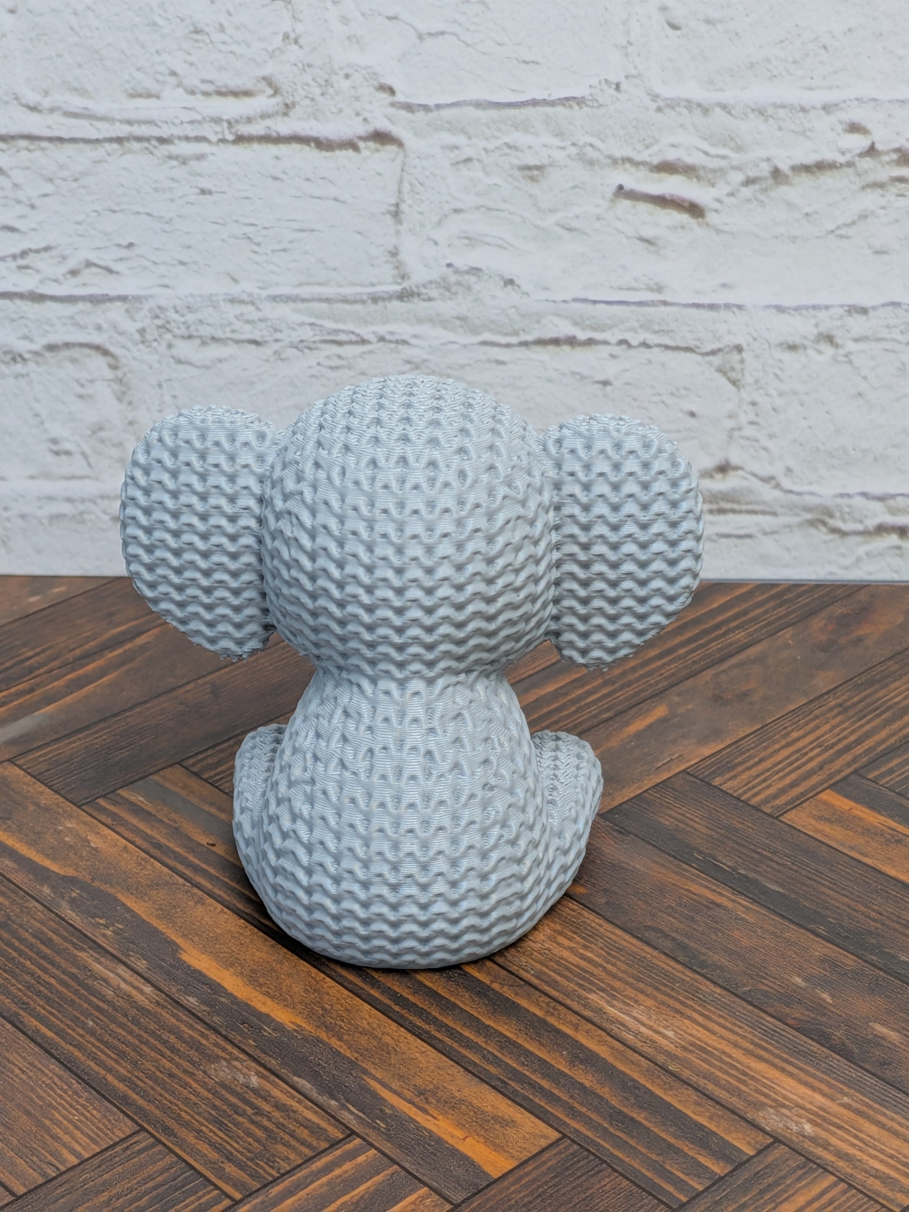 Faux Crochet Elephant Figurine 3D Printed Knit Texture Safari Desk Pet Decor