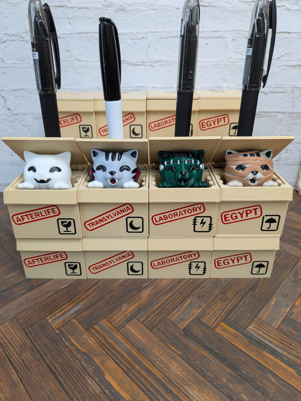 Halloween Pop Up Box Cat Pen Holder Modular Spooky Desk Organizer Set
