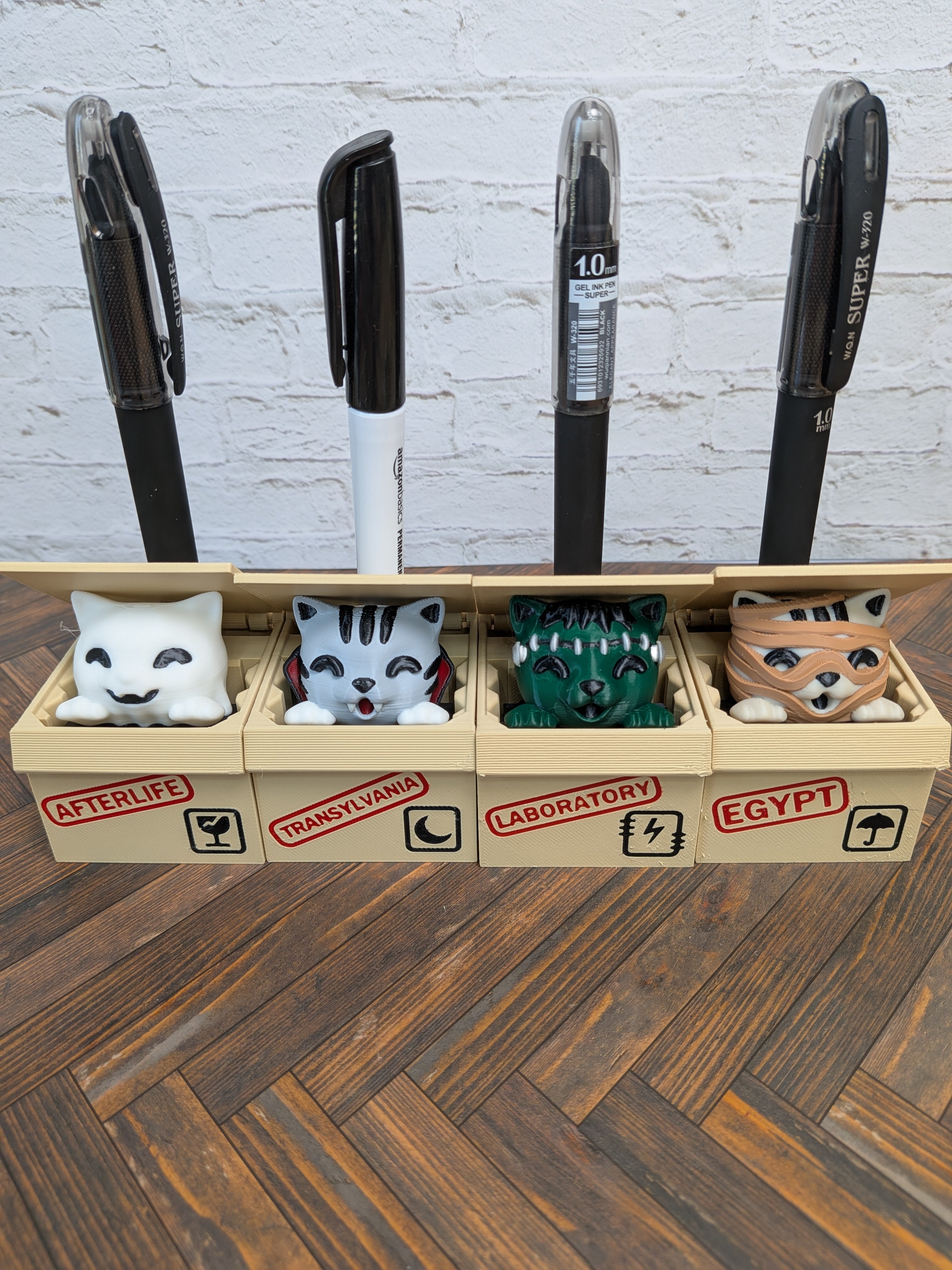 Halloween Pop Up Box Cat Pen Holder Modular Spooky Desk Organizer Set