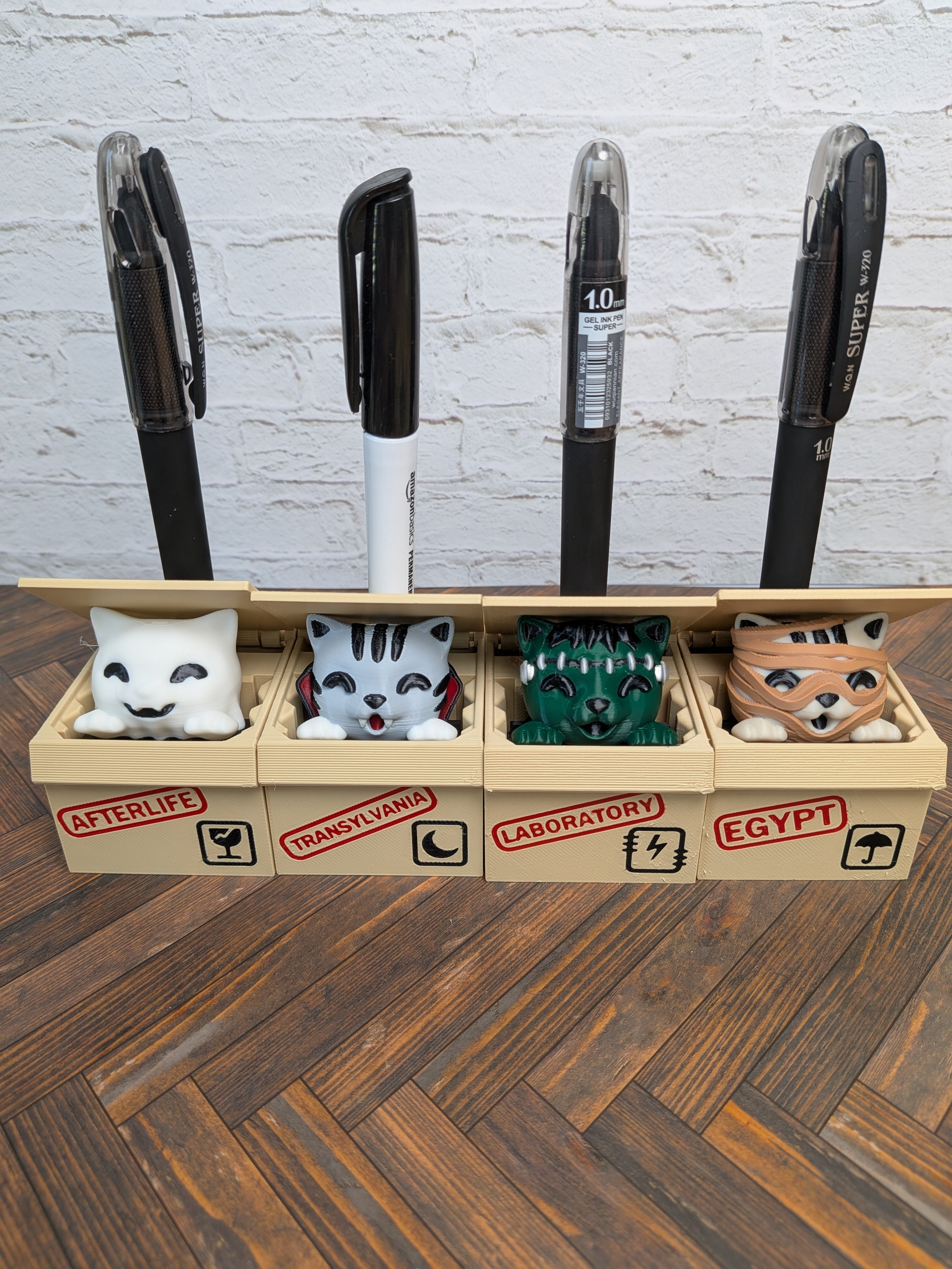 Halloween Pop Up Box Cat Pen Holder Modular Spooky Desk Organizer Set
