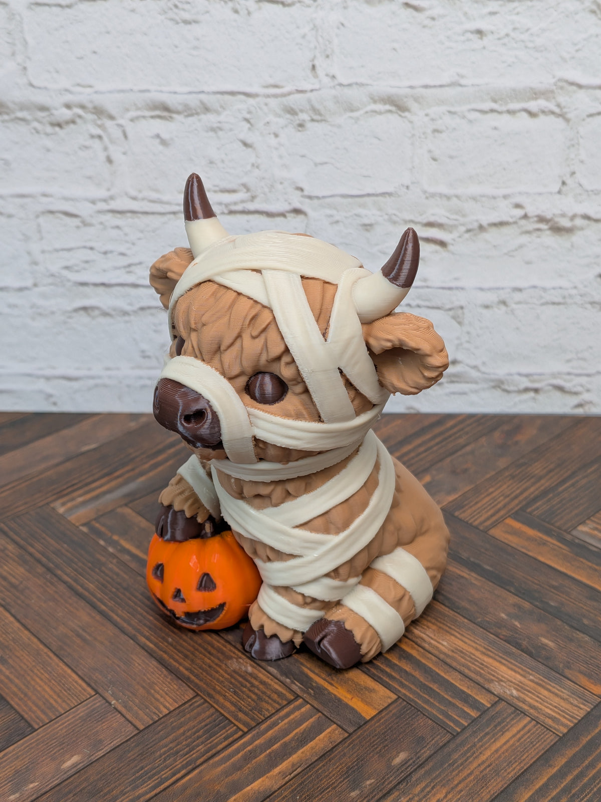 Udderly Dead Highland Cow Figurines 3D Printed Halloween Ghost Mummy Reaper Desk Decor