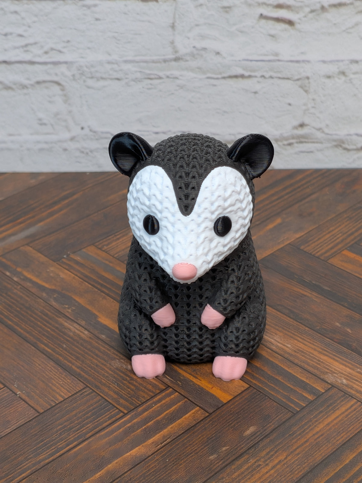 Faux Crochet Opossum Figurine 3D Printed Knit Texture Possum Desk Pet Decor