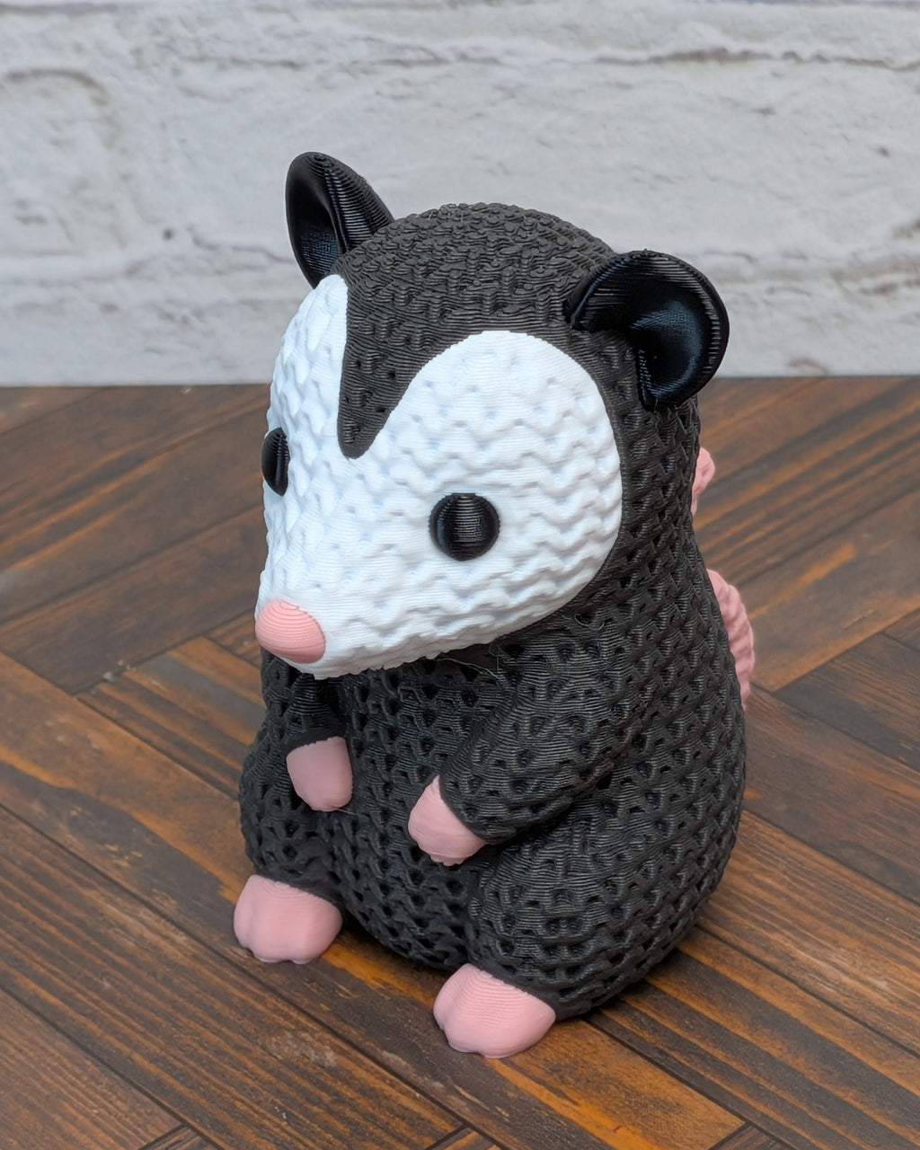 Faux Crochet Opossum Figurine 3D Printed Knit Texture Possum Desk Pet Decor
