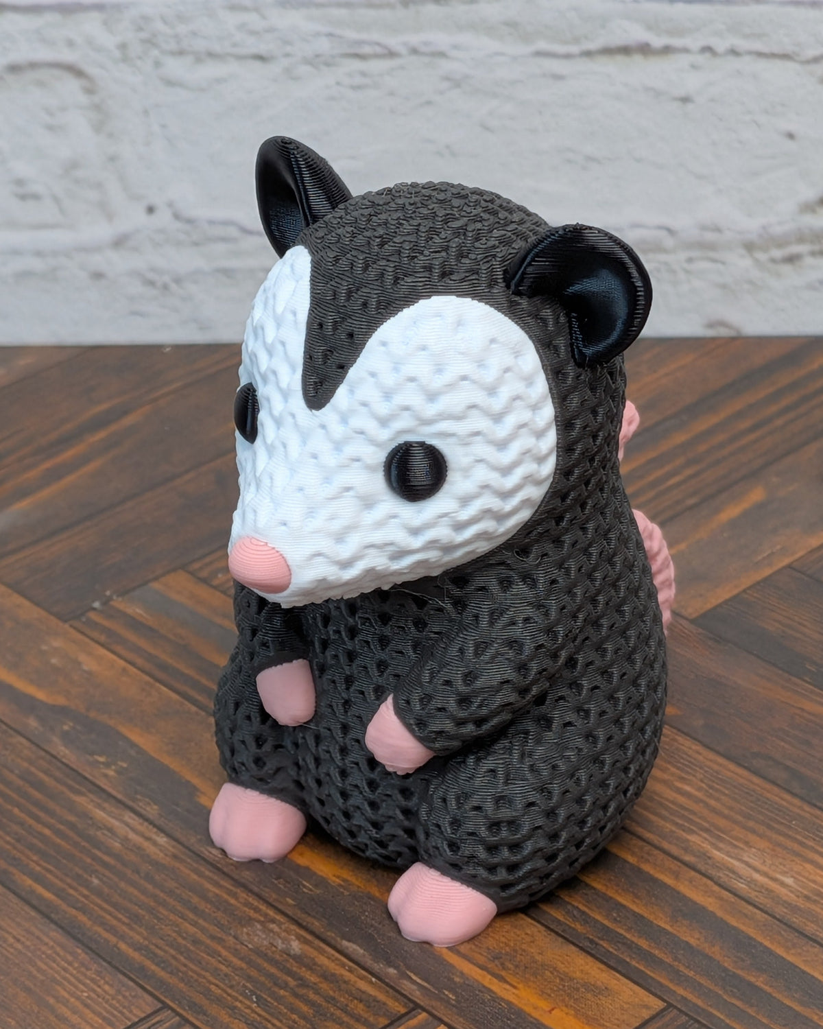 Faux Crochet Opossum Figurine 3D Printed Knit Texture Possum Desk Pet Decor