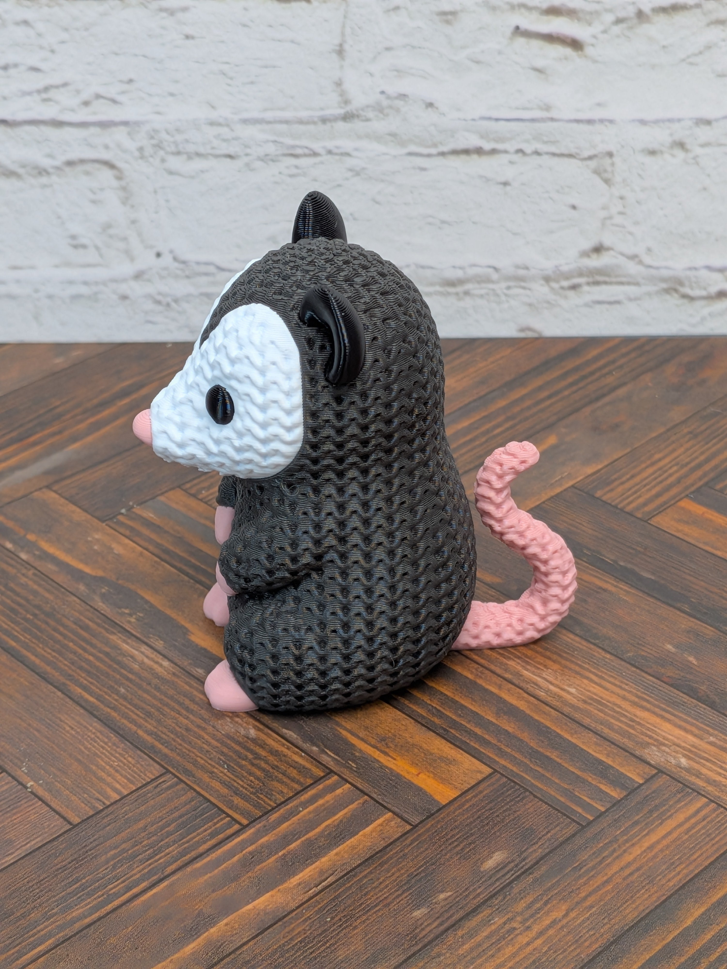 Faux Crochet Opossum Figurine 3D Printed Knit Texture Possum Desk Pet Decor