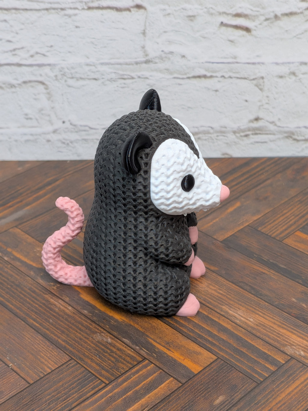 Faux Crochet Opossum Figurine 3D Printed Knit Texture Possum Desk Pet Decor