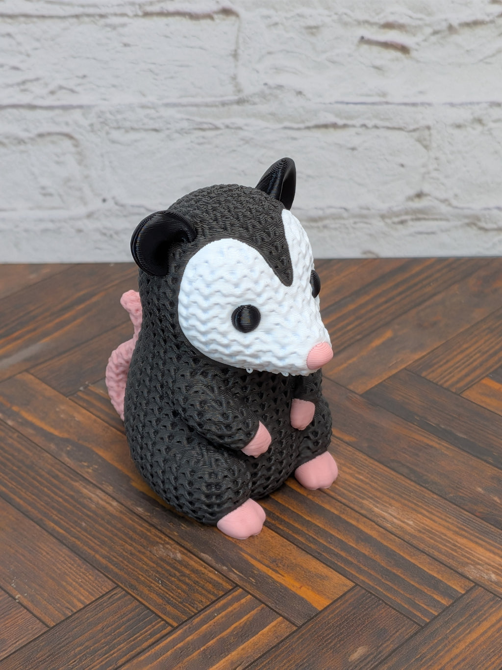Faux Crochet Opossum Figurine 3D Printed Knit Texture Possum Desk Pet Decor