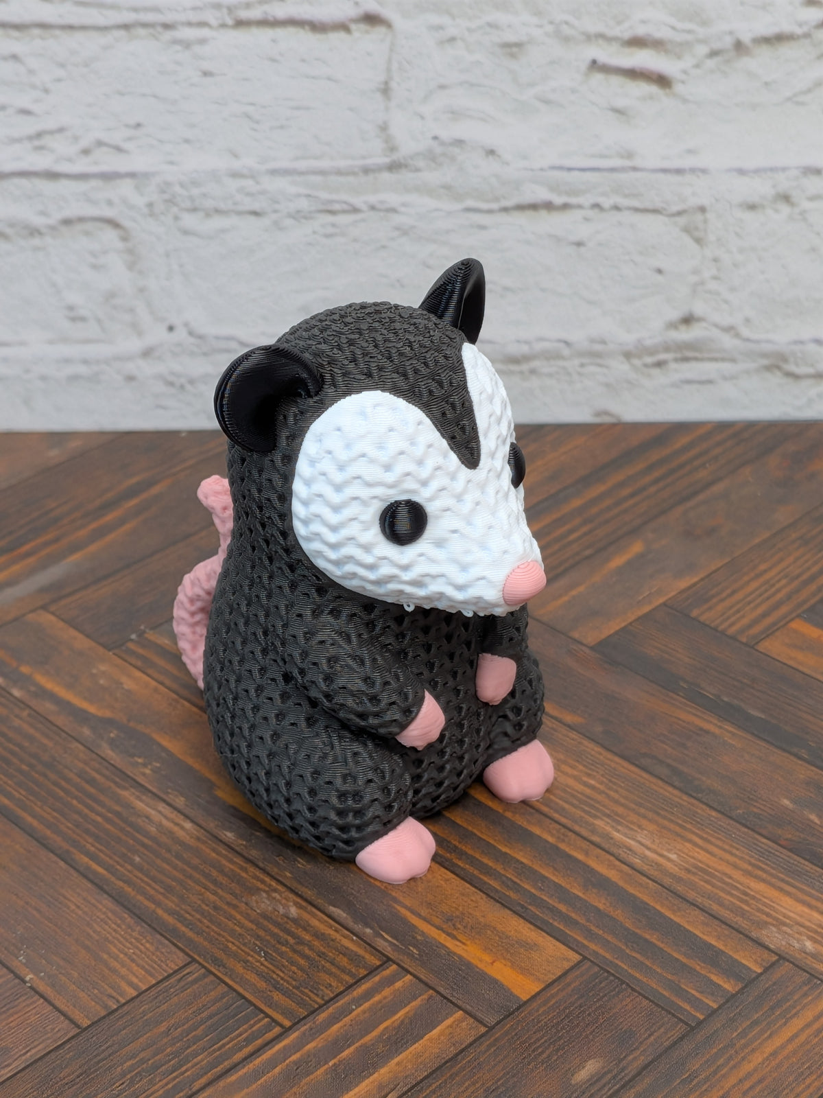 Faux Crochet Opossum Figurine 3D Printed Knit Texture Possum Desk Pet Decor