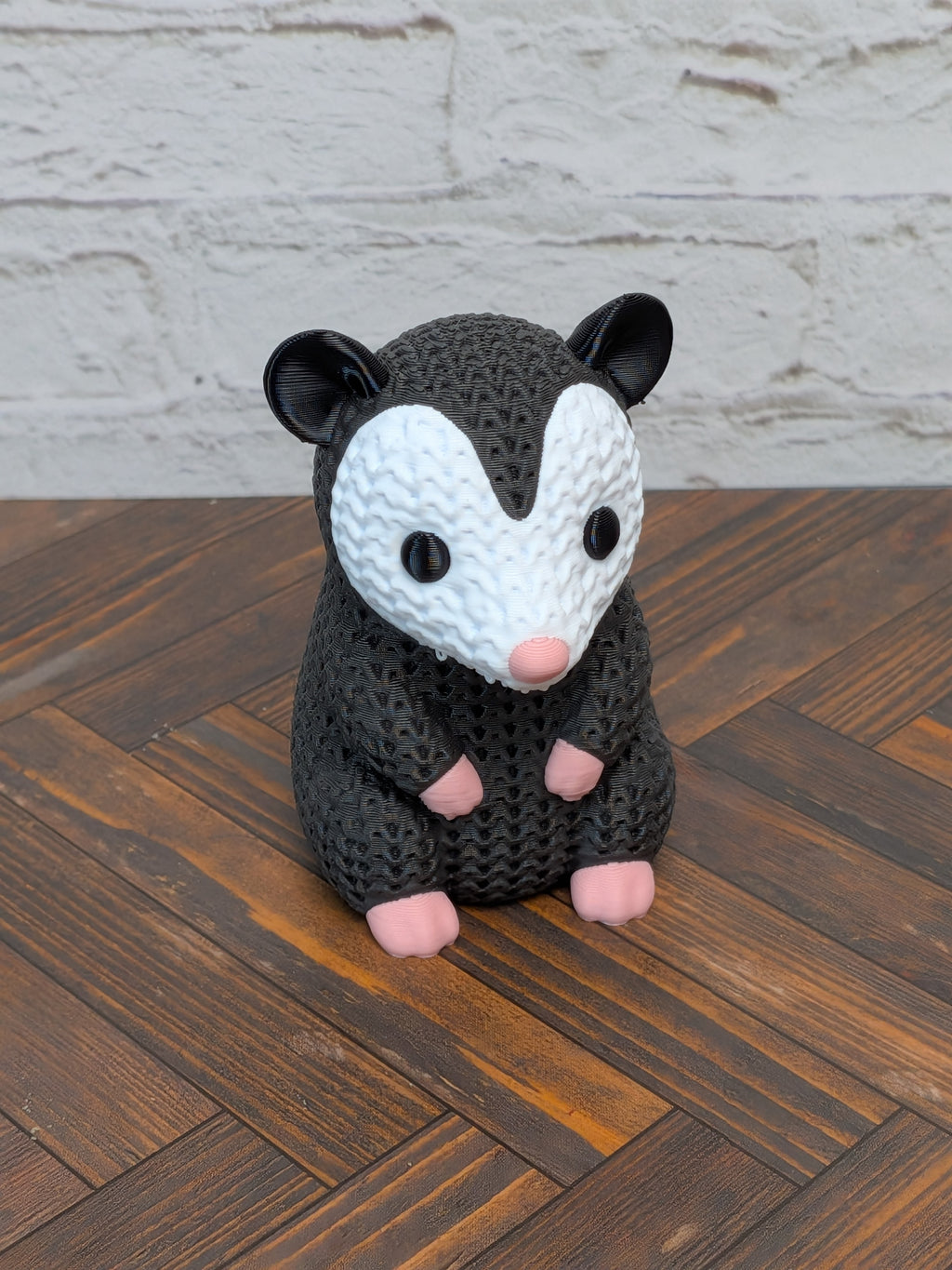 Faux Crochet Opossum Figurine 3D Printed Knit Texture Possum Desk Pet Decor