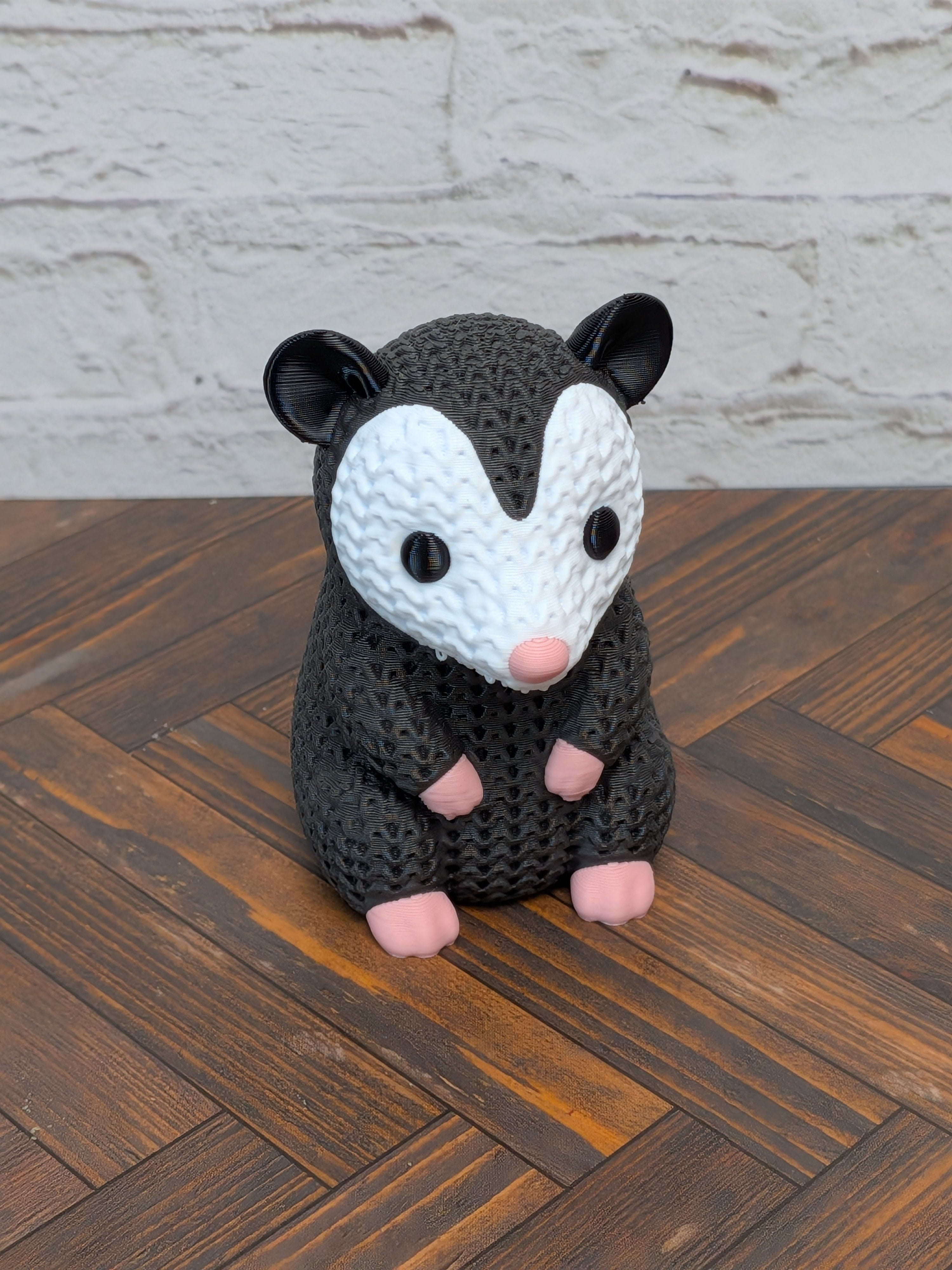 Faux Crochet Opossum Figurine 3D Printed Knit Texture Possum Desk Pet Decor