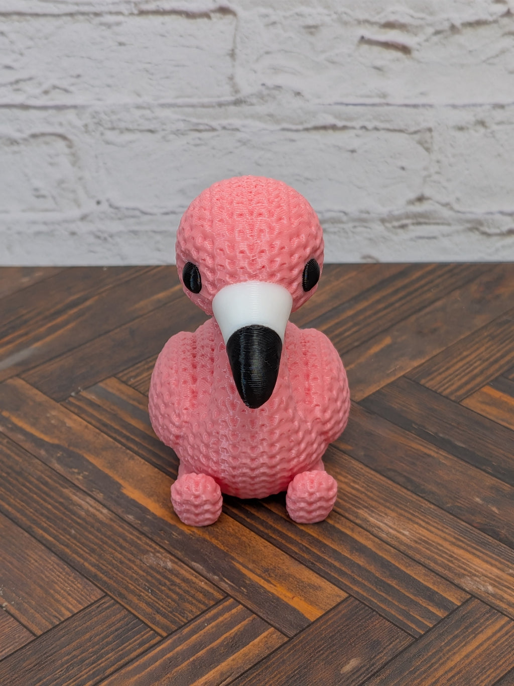 Faux Crochet Flamingo Figurine 3D Printed Knit Texture Tropical Desk Pet Decor