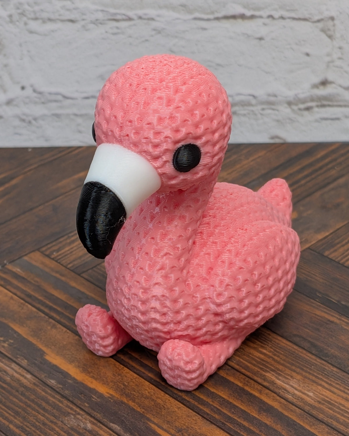 Faux Crochet Flamingo Figurine 3D Printed Knit Texture Tropical Desk Pet Decor