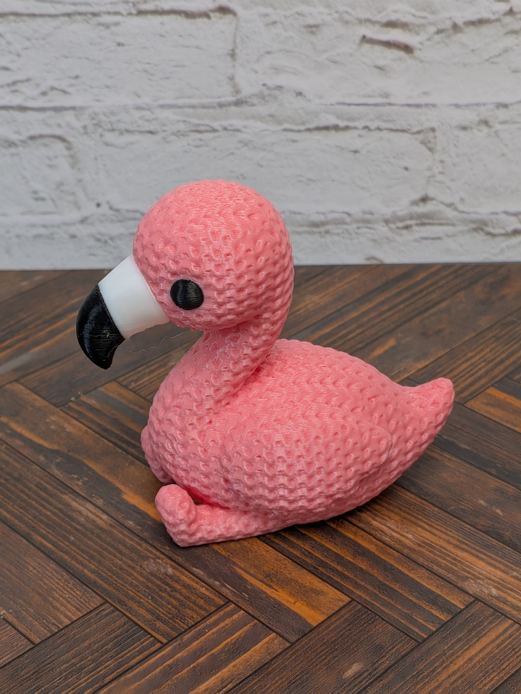 Faux Crochet Flamingo Figurine 3D Printed Knit Texture Tropical Desk Pet Decor