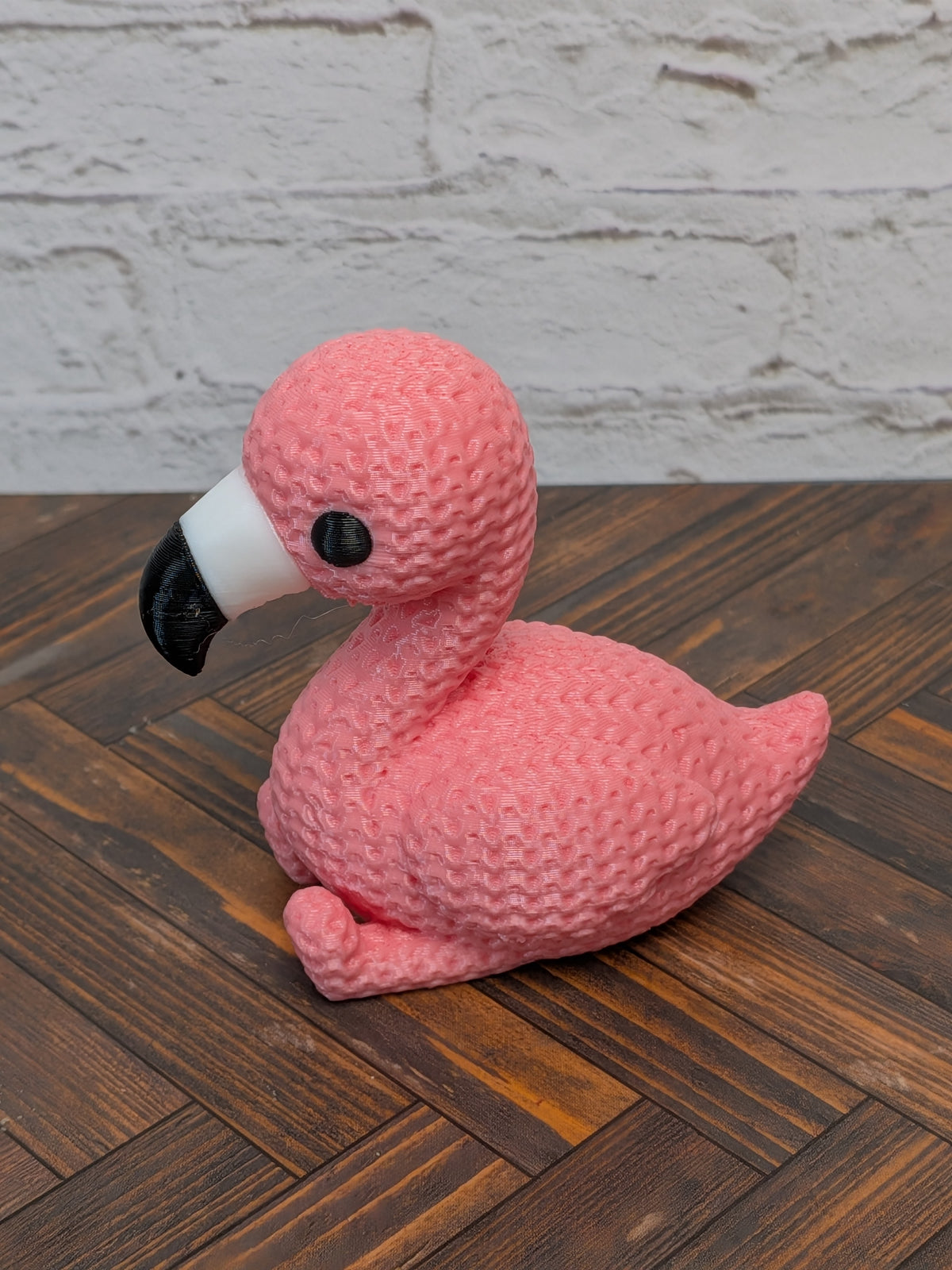 Faux Crochet Flamingo Figurine 3D Printed Knit Texture Tropical Desk Pet Decor