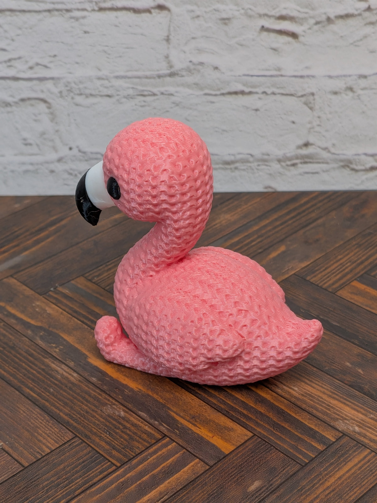Faux Crochet Flamingo Figurine 3D Printed Knit Texture Tropical Desk Pet Decor