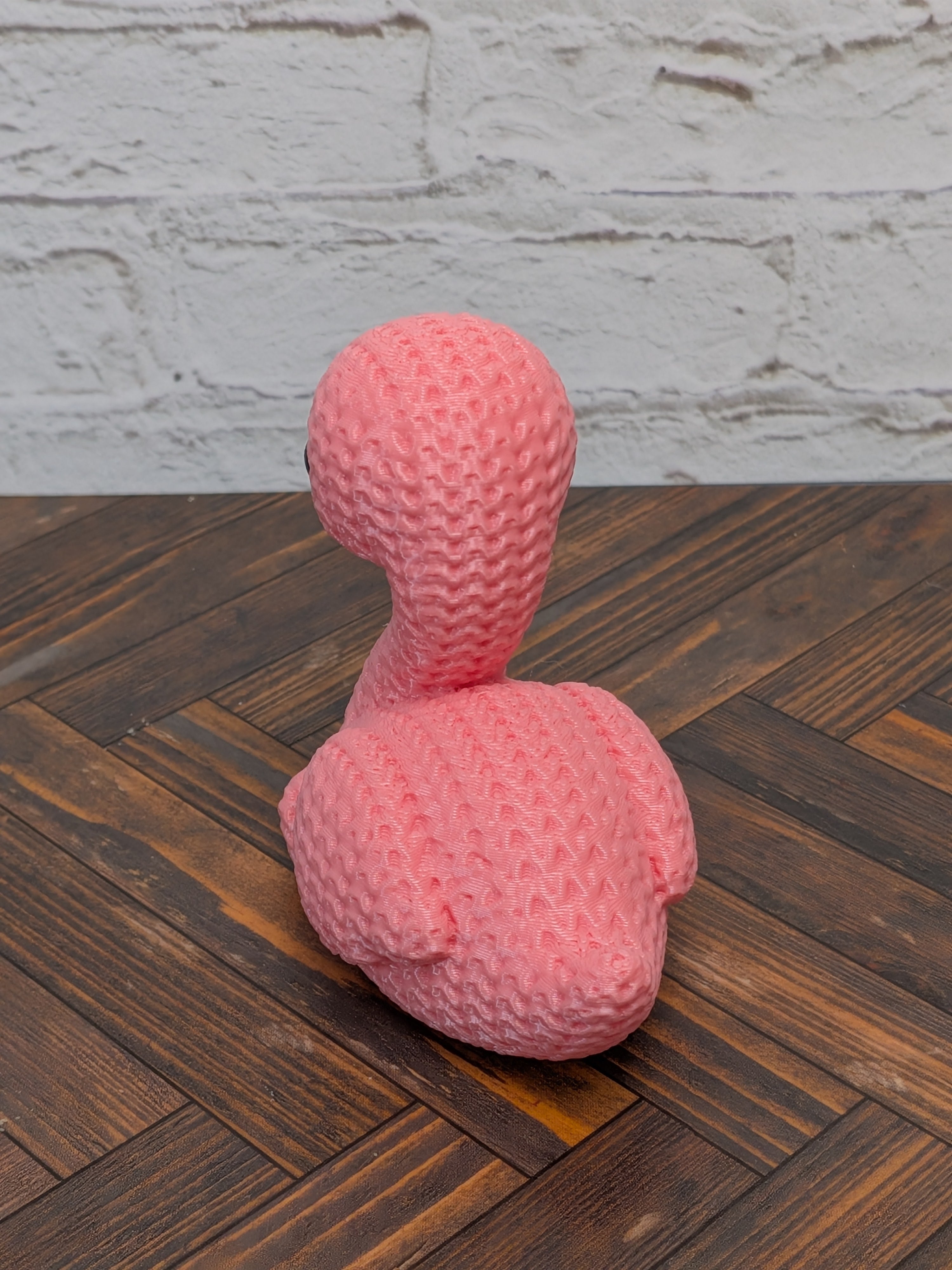 Faux Crochet Flamingo Figurine 3D Printed Knit Texture Tropical Desk Pet Decor