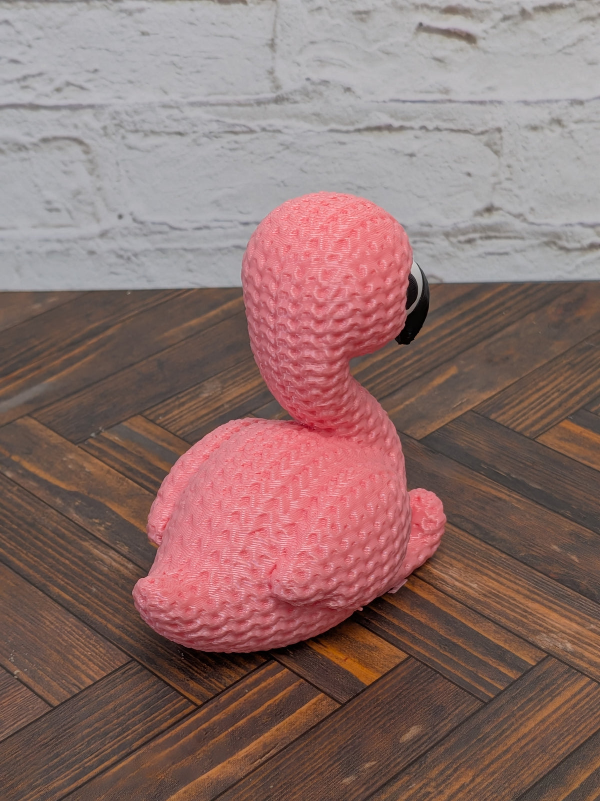 Faux Crochet Flamingo Figurine 3D Printed Knit Texture Tropical Desk Pet Decor