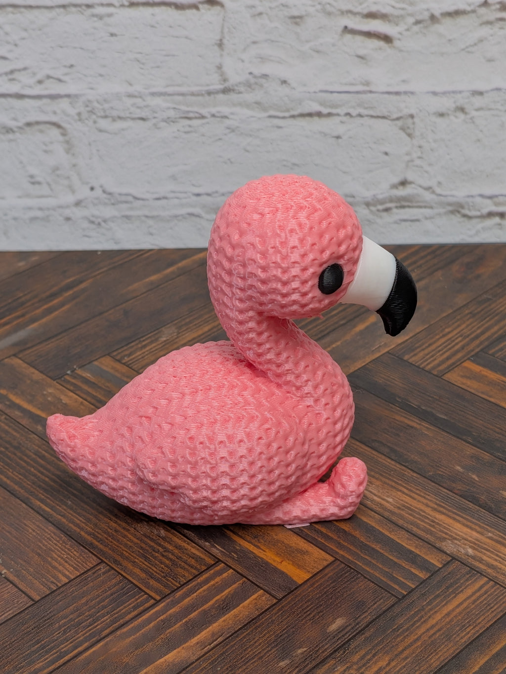 Faux Crochet Flamingo Figurine 3D Printed Knit Texture Tropical Desk Pet Decor