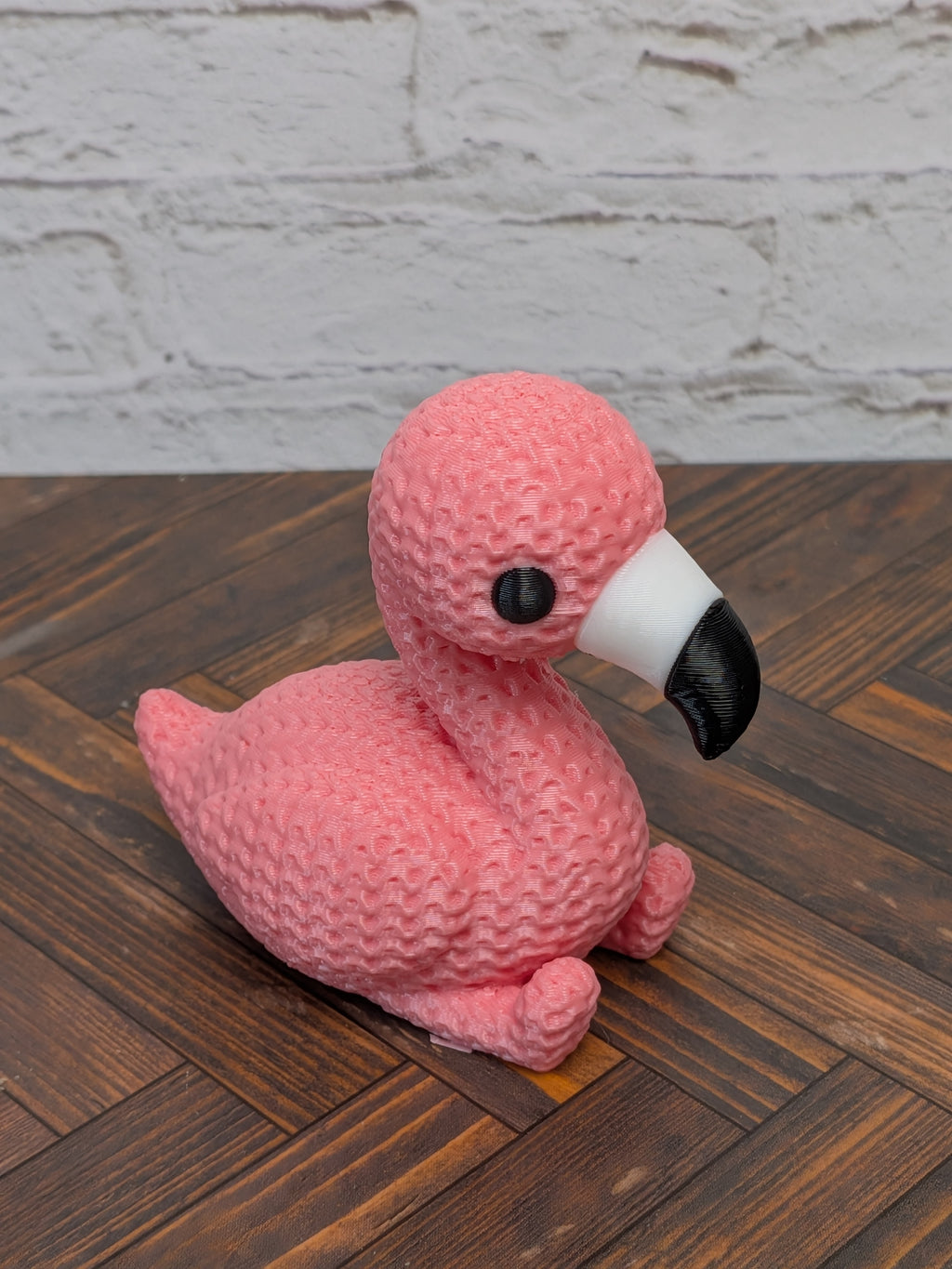 Faux Crochet Flamingo Figurine 3D Printed Knit Texture Tropical Desk Pet Decor