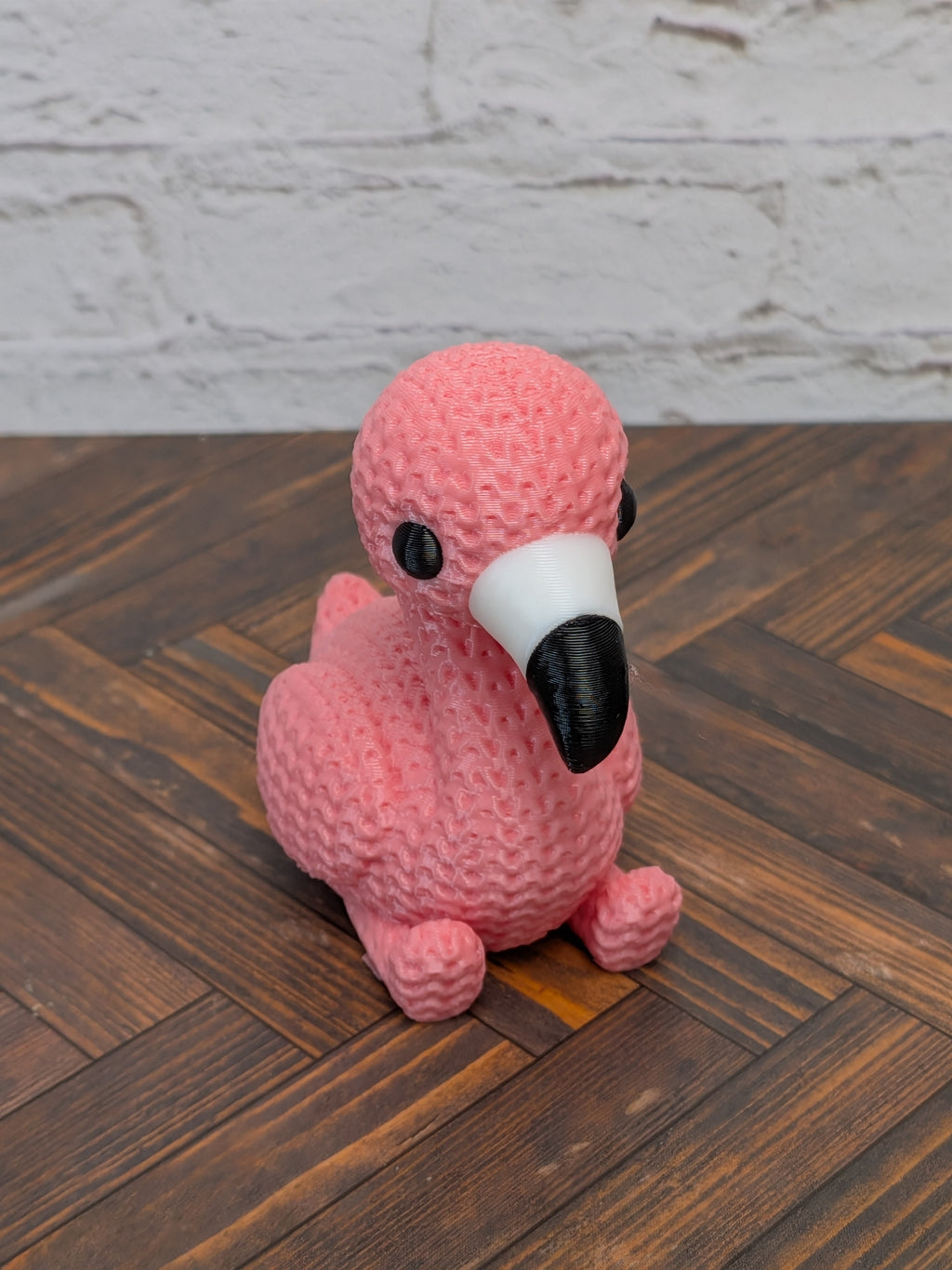 Faux Crochet Flamingo Figurine 3D Printed Knit Texture Tropical Desk Pet Decor