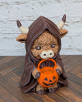 Cloaked Highland Cow Figurine Udderly Dead Series 3D Printed Halloween Desk Decor
