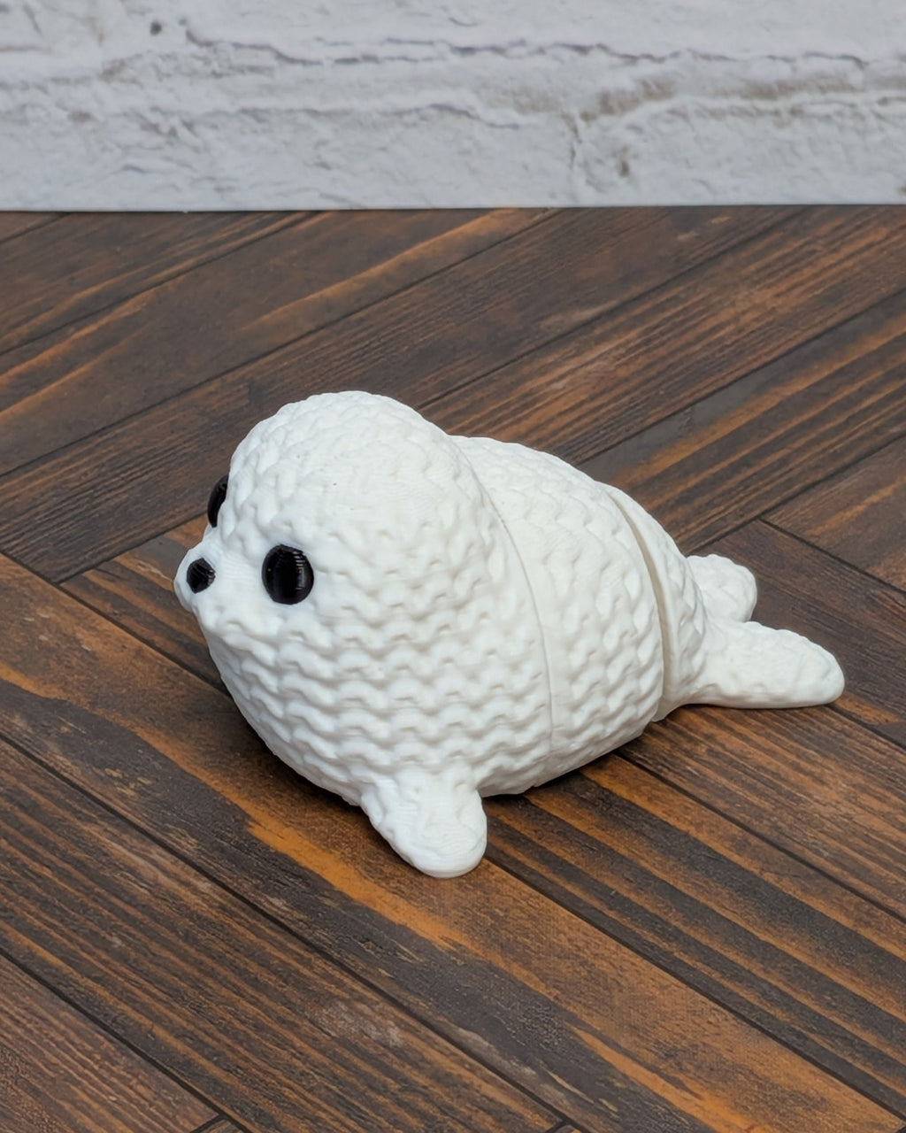 Faux Crochet Seal Pup Fidget Toy 3D Printed Knit Texture Articulated Desk Pet