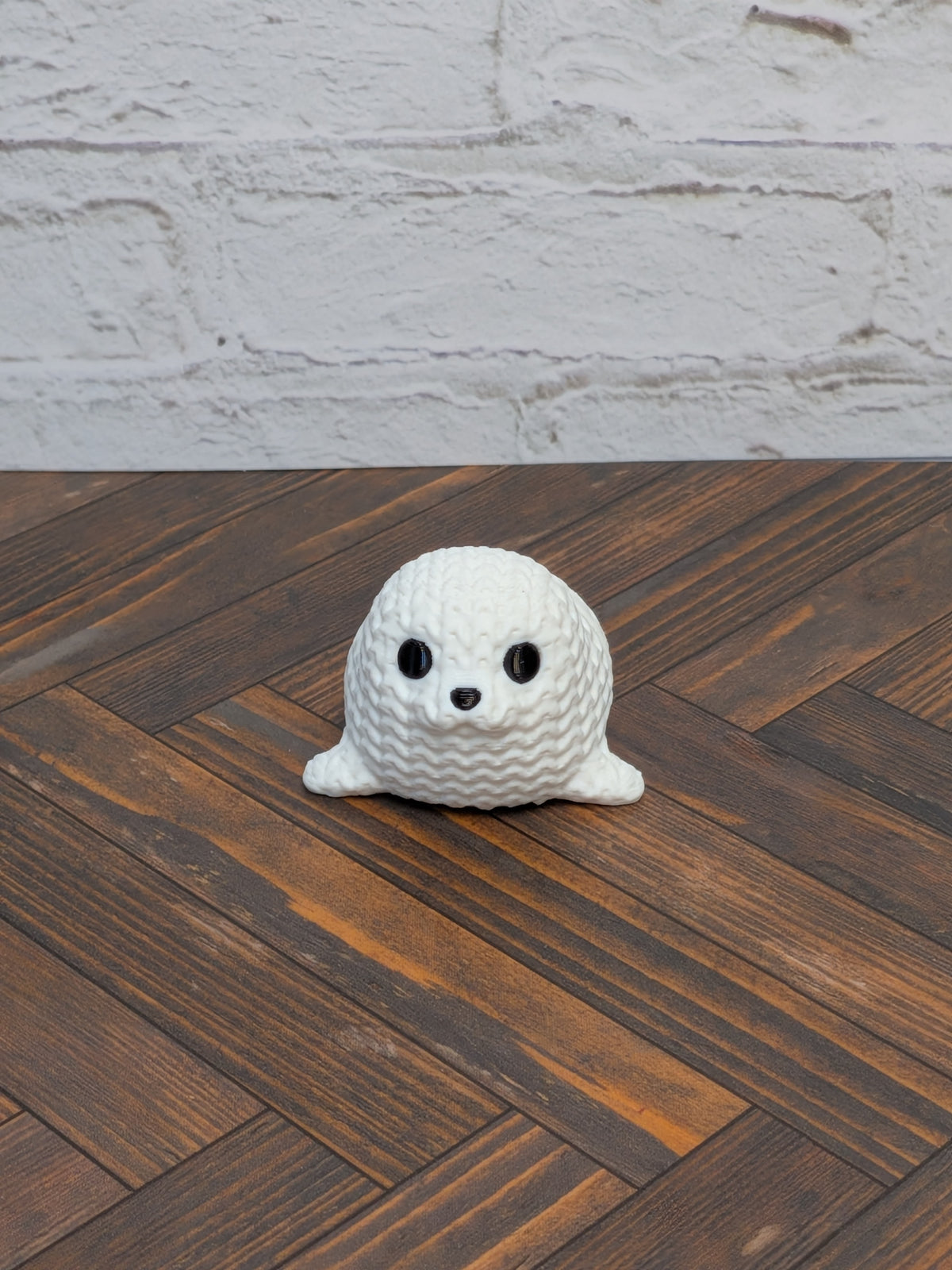 Faux Crochet Seal Pup Fidget Toy 3D Printed Knit Texture Articulated Desk Pet