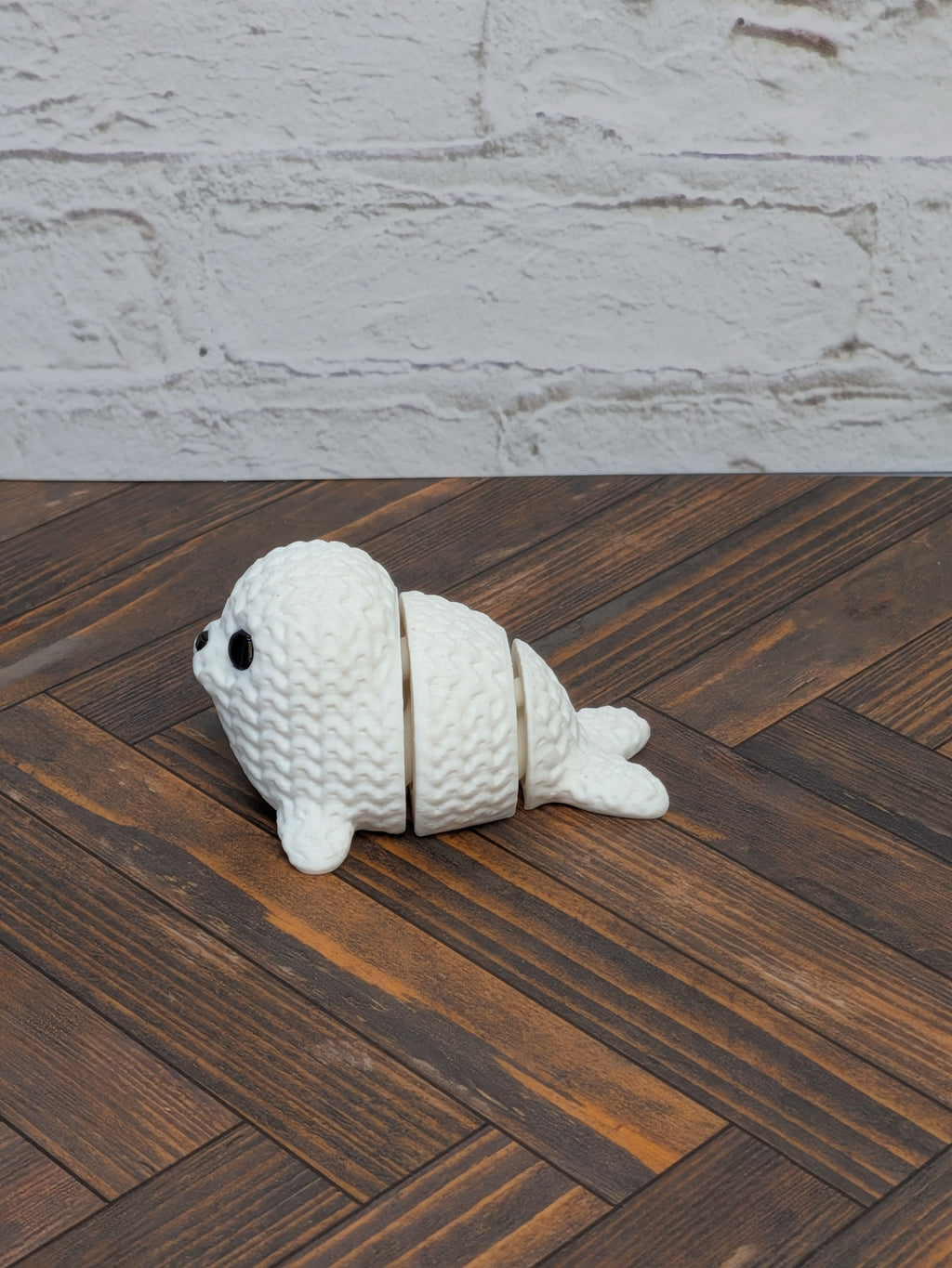 Faux Crochet Seal Pup Fidget Toy 3D Printed Knit Texture Articulated Desk Pet