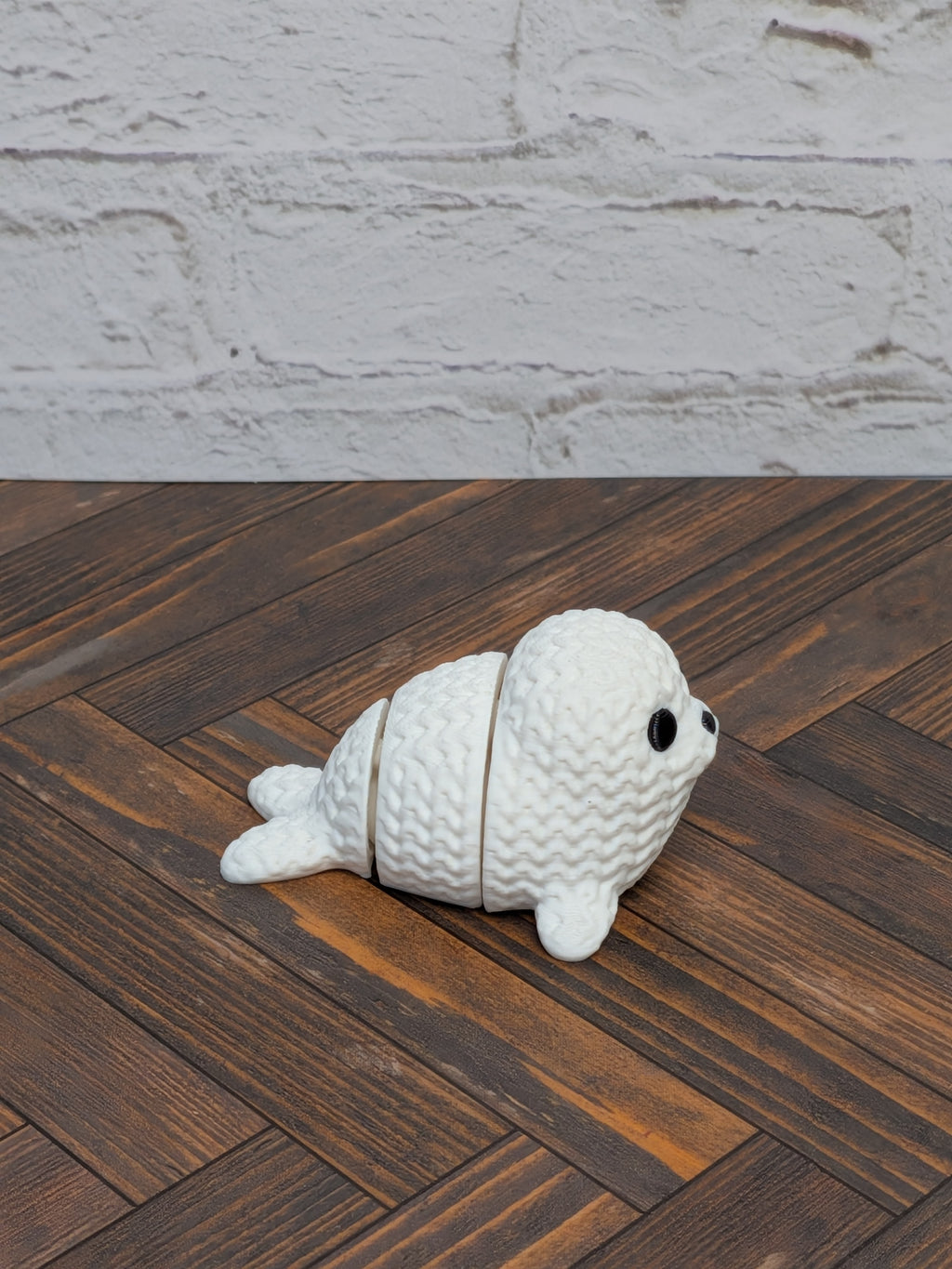 Faux Crochet Seal Pup Fidget Toy 3D Printed Knit Texture Articulated Desk Pet