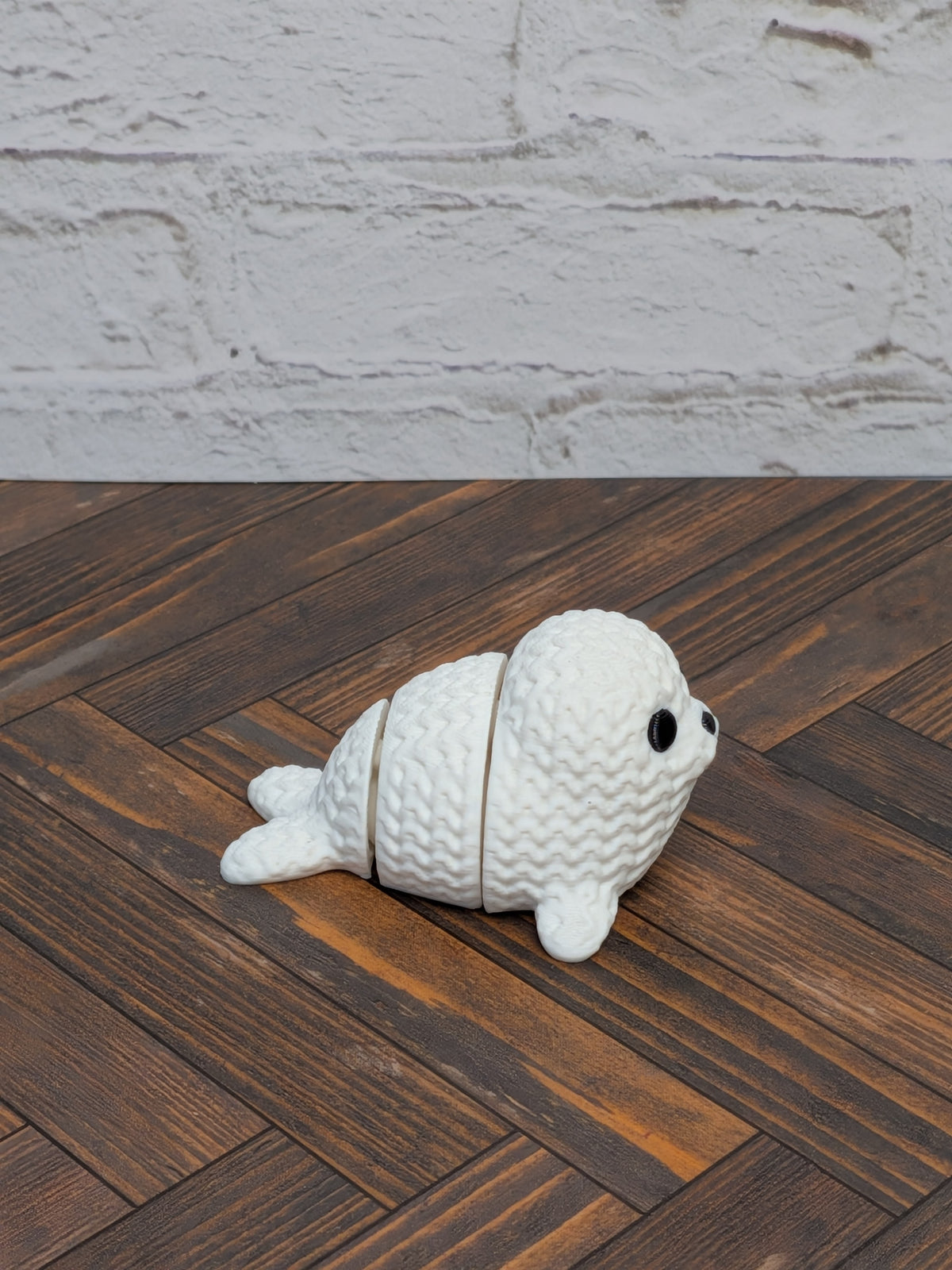 Faux Crochet Seal Pup Fidget Toy 3D Printed Knit Texture Articulated Desk Pet