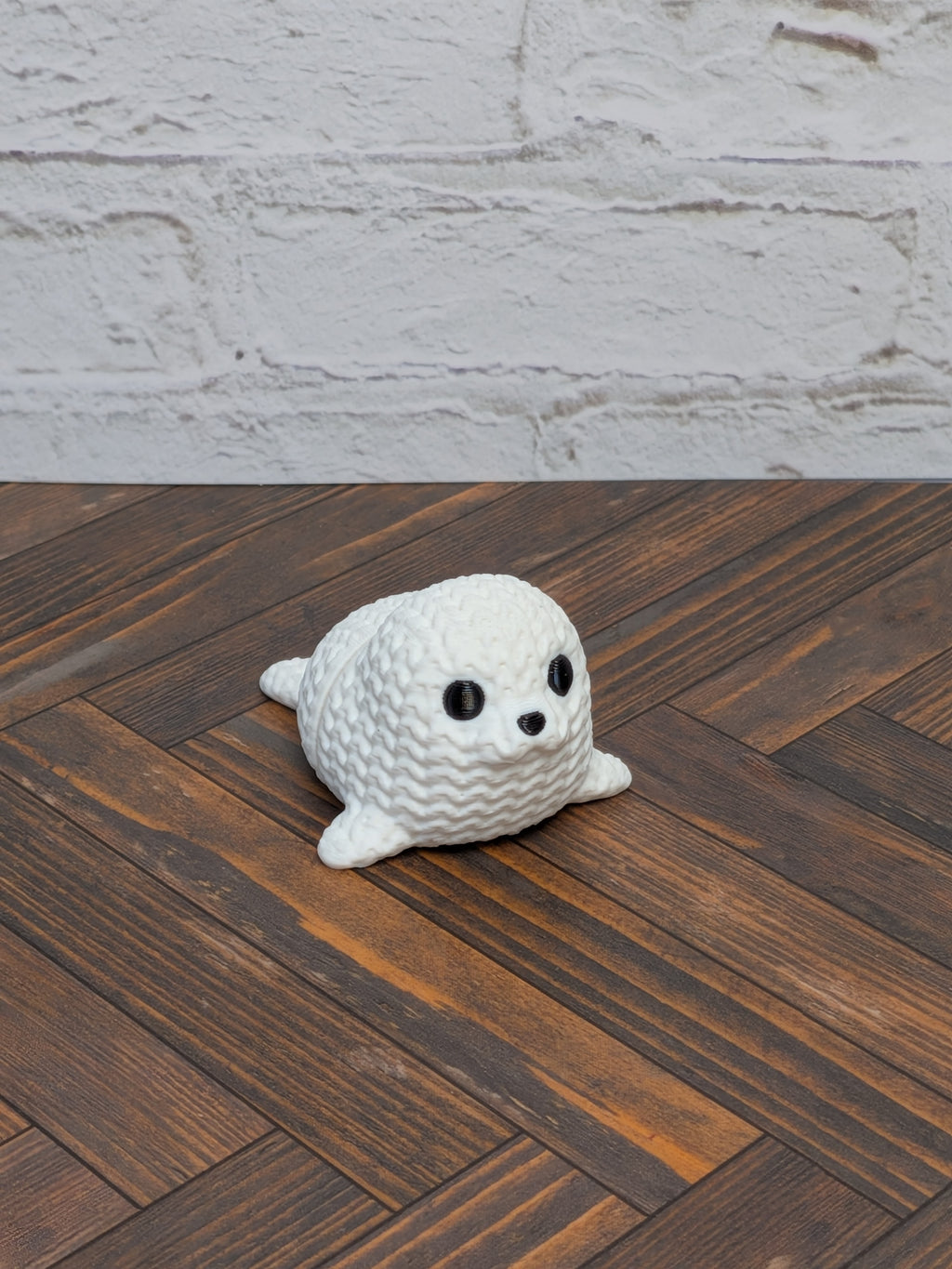Faux Crochet Seal Pup Fidget Toy 3D Printed Knit Texture Articulated Desk Pet