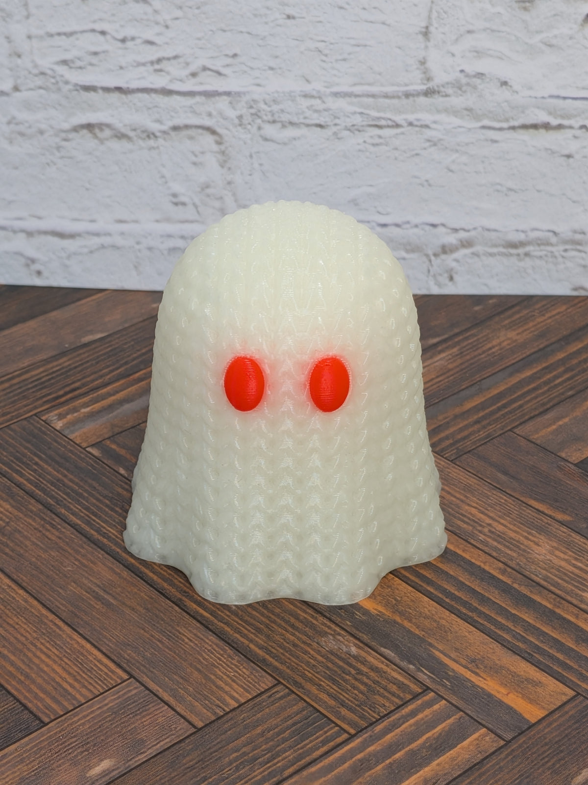 Faux Crochet Glow Ghost Figurine 3D Printed UV Reactive Knit Desk Decor