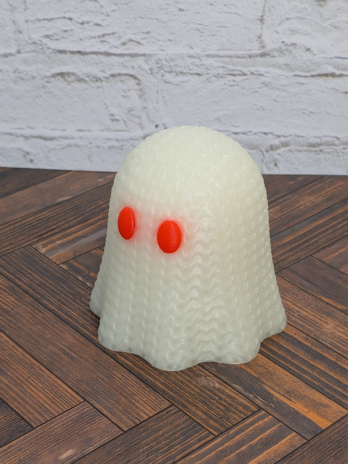 Faux Crochet Glow Ghost Figurine 3D Printed UV Reactive Knit Desk Decor