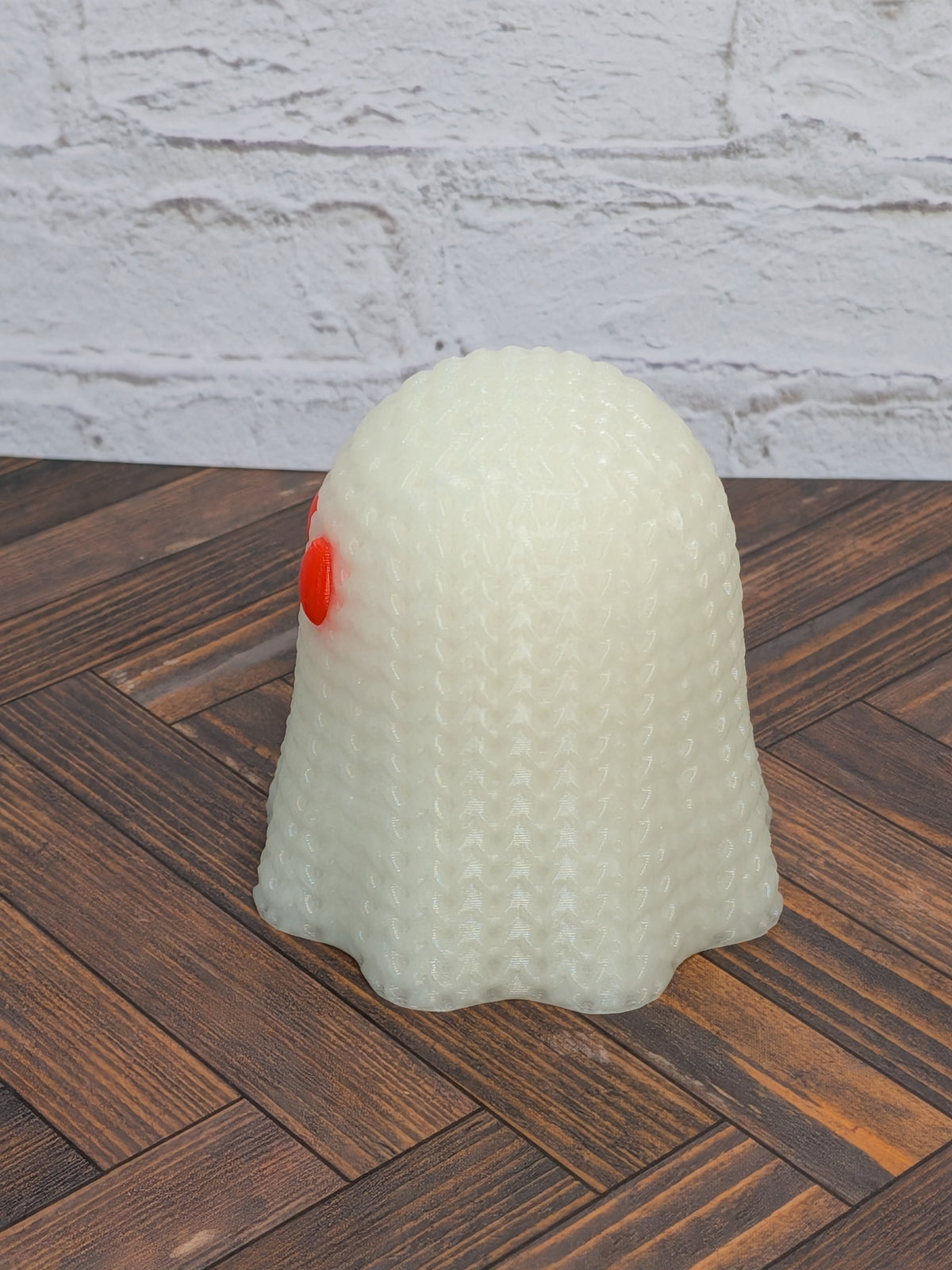 Faux Crochet Glow Ghost Figurine 3D Printed UV Reactive Knit Desk Decor