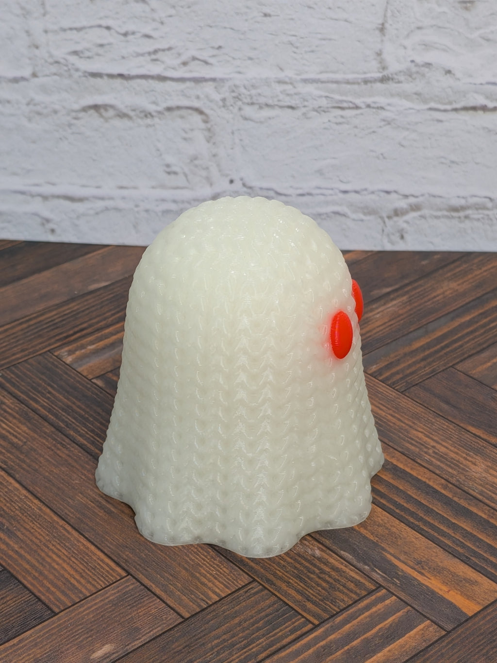 Faux Crochet Glow Ghost Figurine 3D Printed UV Reactive Knit Desk Decor
