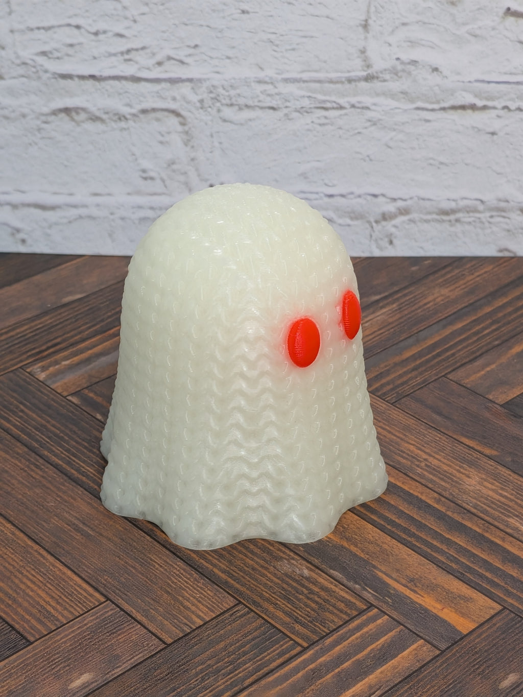 Faux Crochet Glow Ghost Figurine 3D Printed UV Reactive Knit Desk Decor