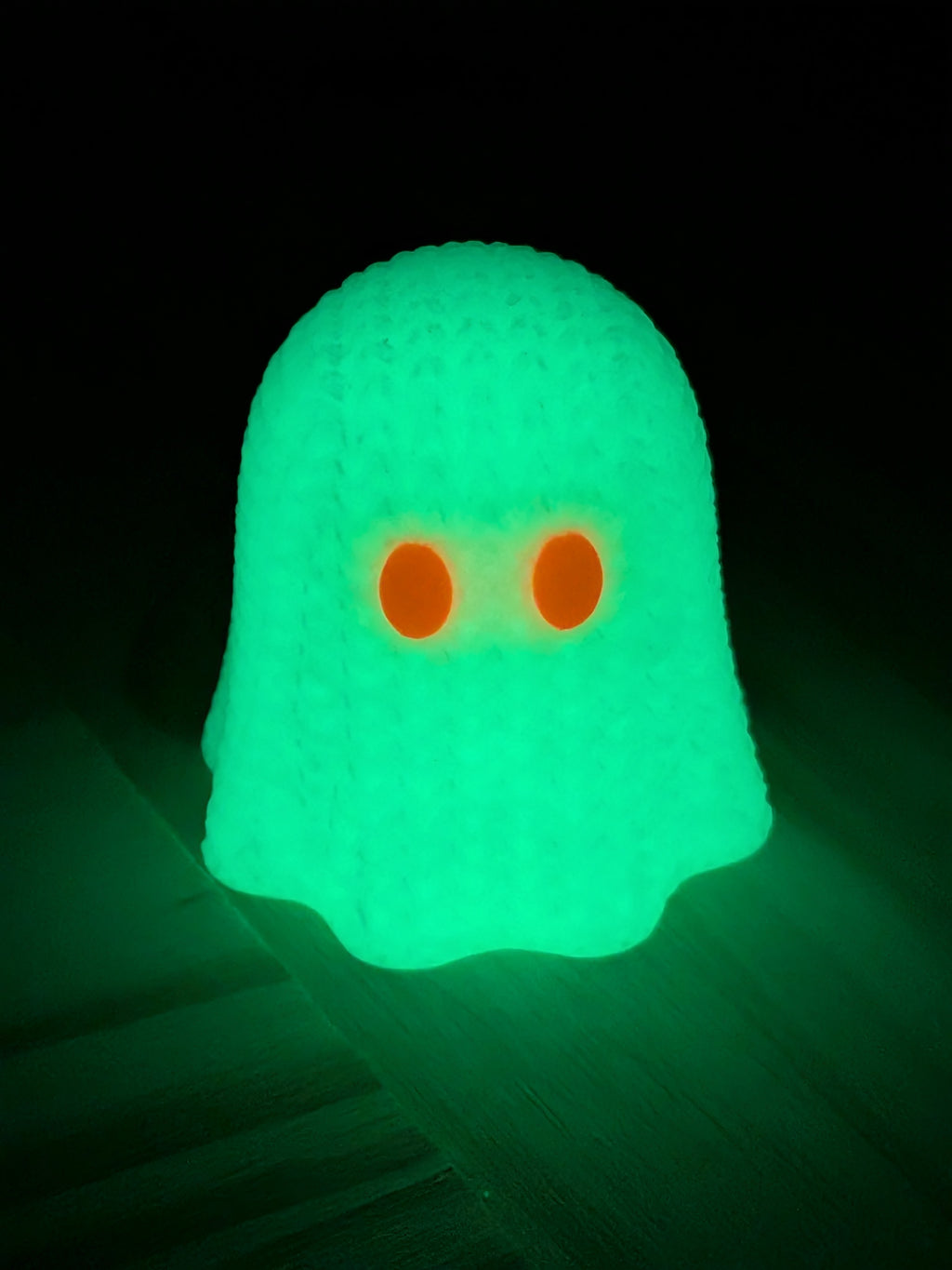 Faux Crochet Glow Ghost Figurine 3D Printed UV Reactive Knit Desk Decor