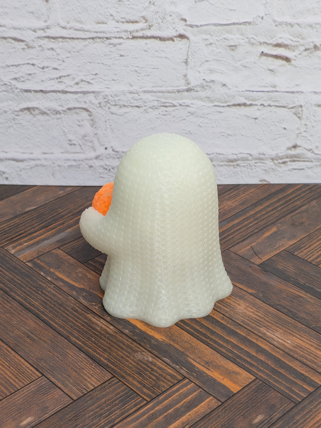 Faux Crochet Glow Ghost with Pumpkin Figurine UV Reactive 3D Printed Knit Halloween Desk Decor