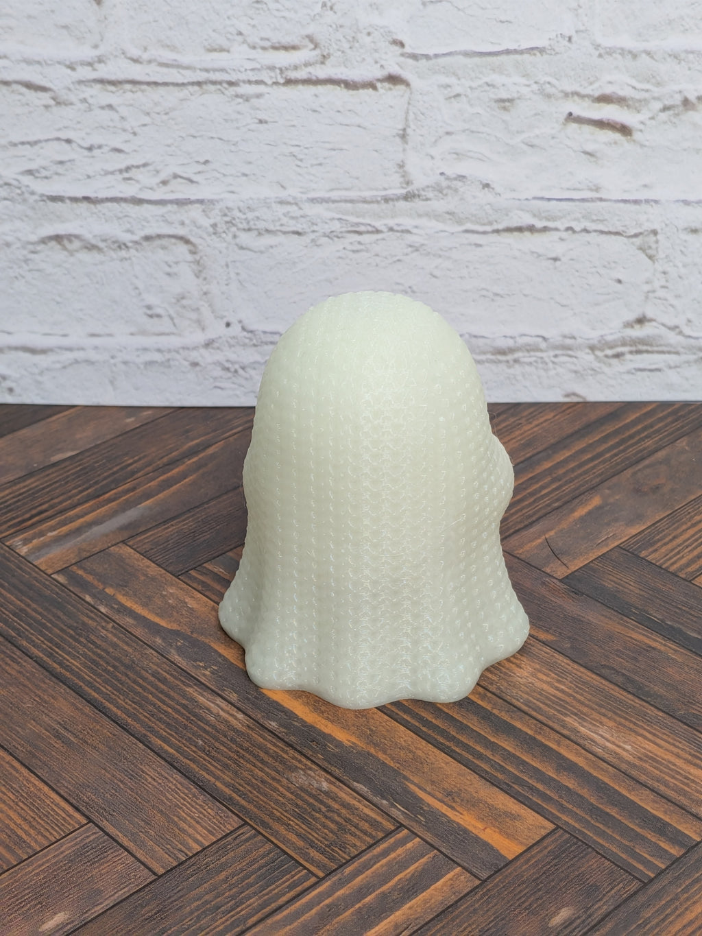 Faux Crochet Glow Ghost with Pumpkin Figurine UV Reactive 3D Printed Knit Halloween Desk Decor